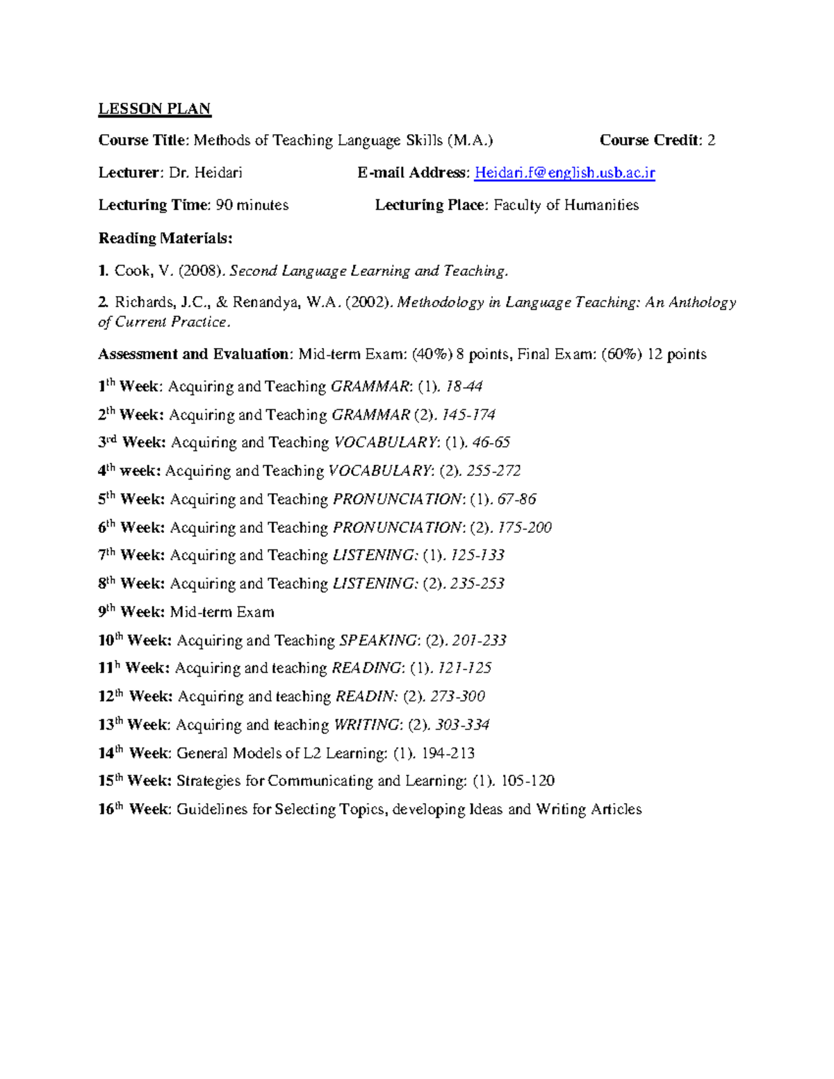 Lesson Plan+ Grammar - LESSON PLAN Course Title : Methods of Teaching ...