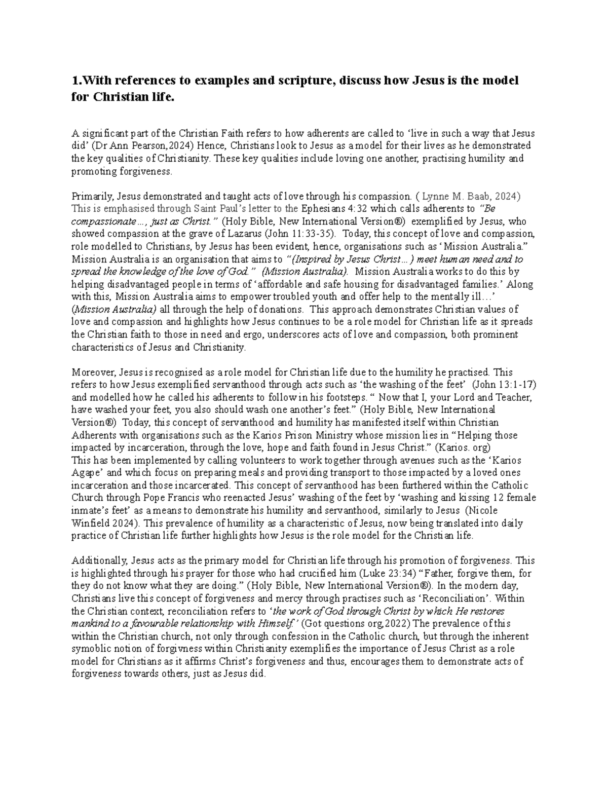 Final SOR2 Christianity Assessment - 1 references to examples and ...