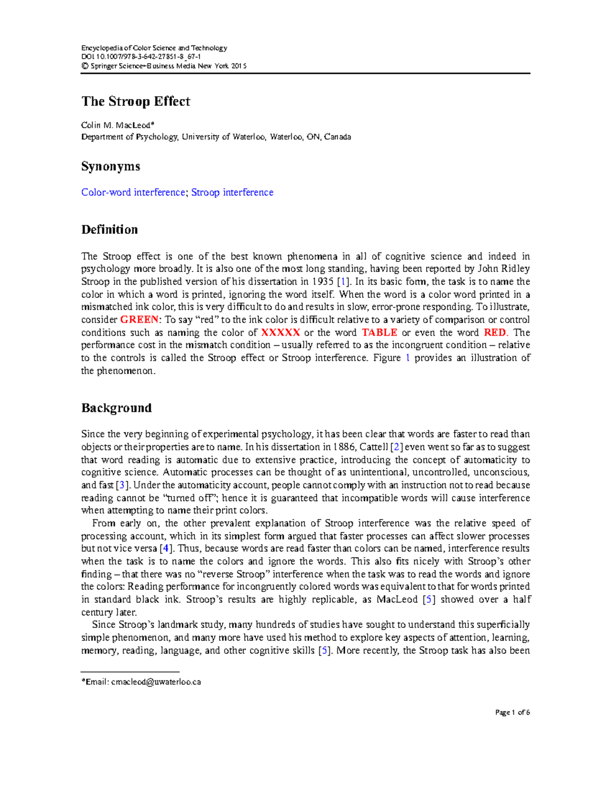 Mac Leod The Stroop Effectttyy - The Stroop Effect Colin M. MacLeod ...