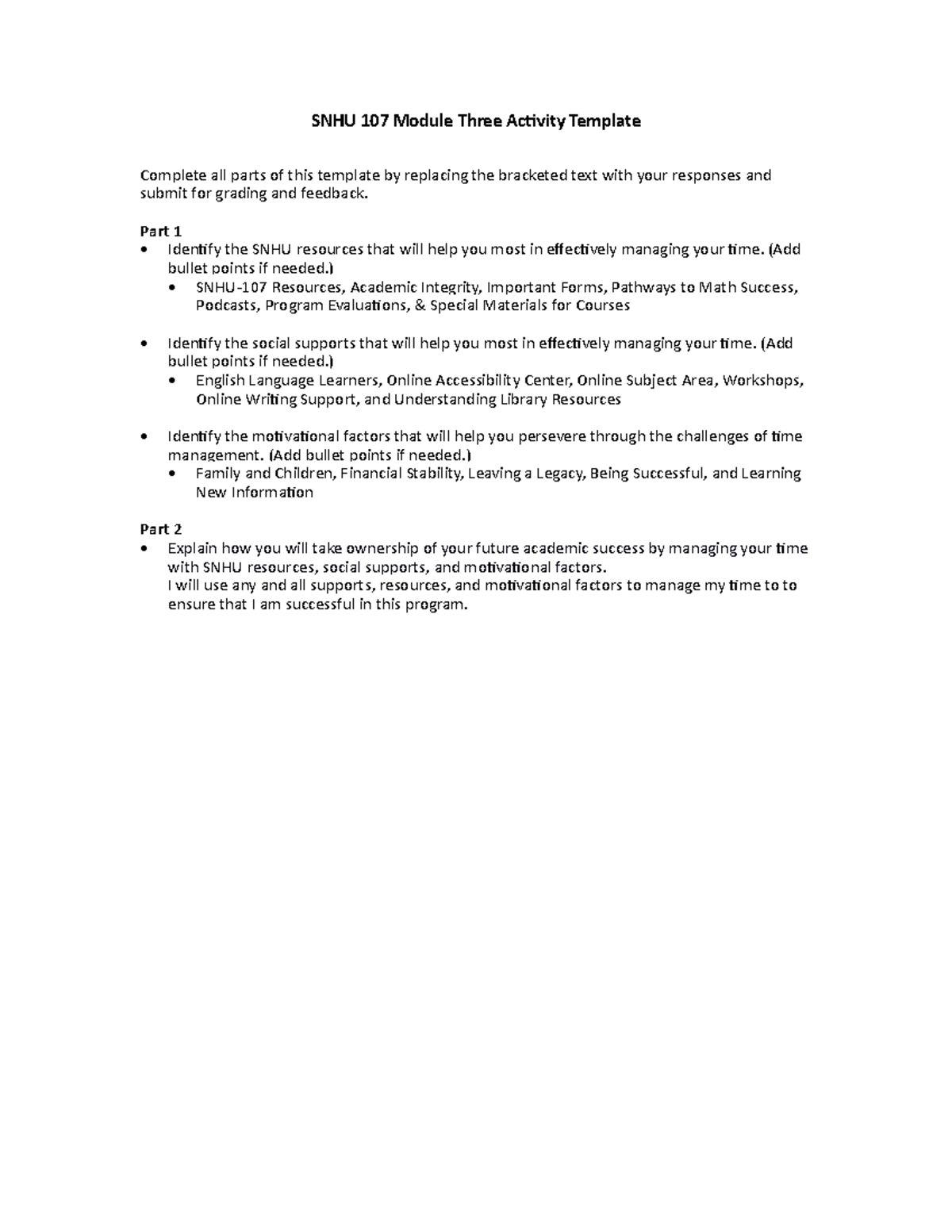 Snhu 107 Module Three Activity Part 1 Identify The Snhu Resources