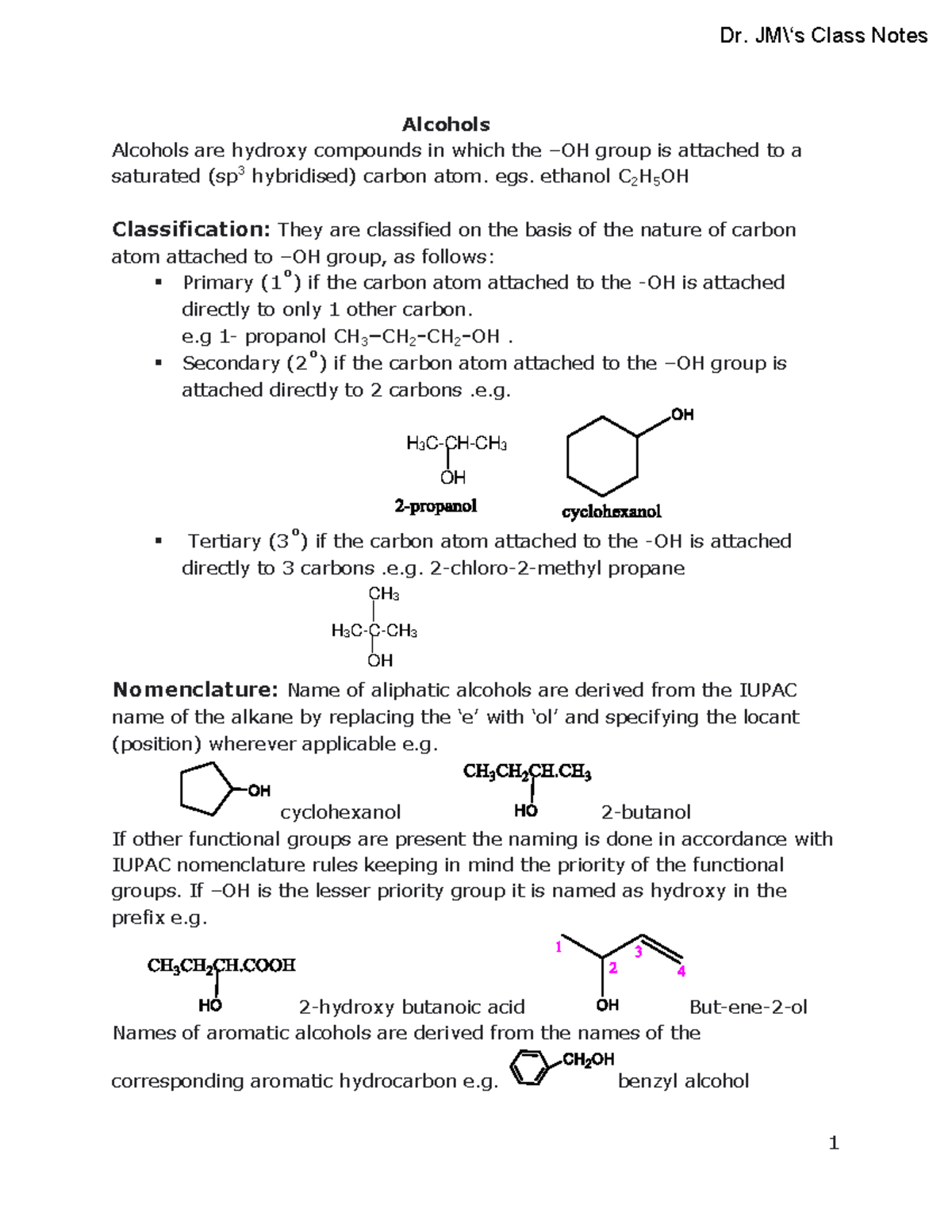Alcohols watermark - Alcohols Alcohols are hydroxy compounds in which ...