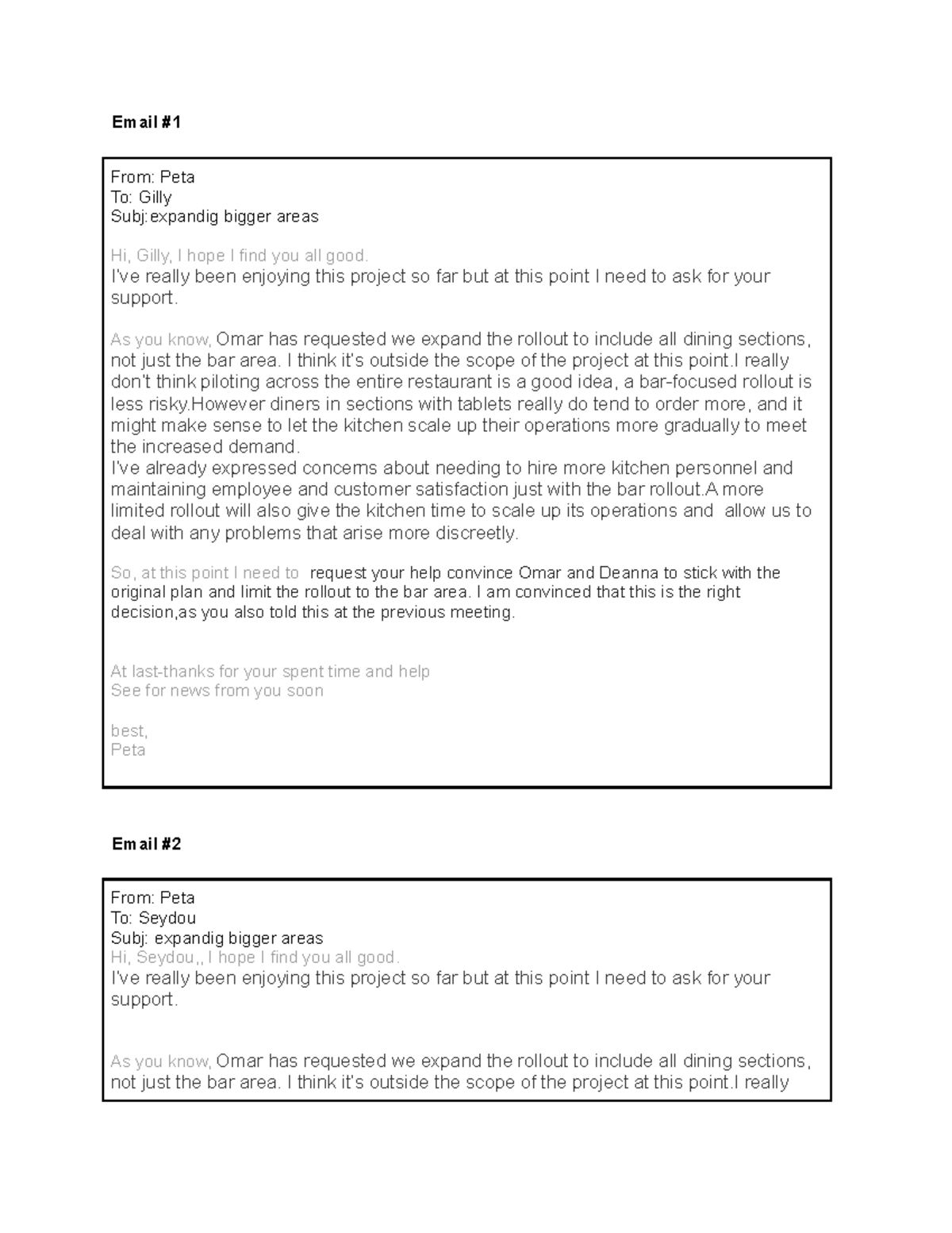 Activity Template Email Coalition - Email From: Peta To: Gilly Subj ...