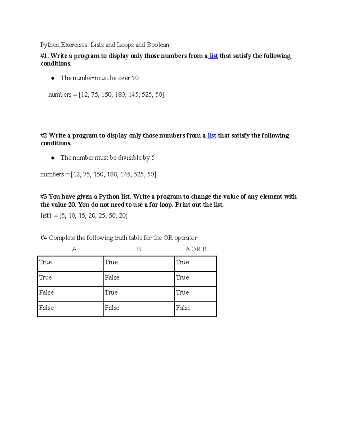 Lab 12 - week 11 - Python Exercises: Lists and Loops and Boolean #1 ...