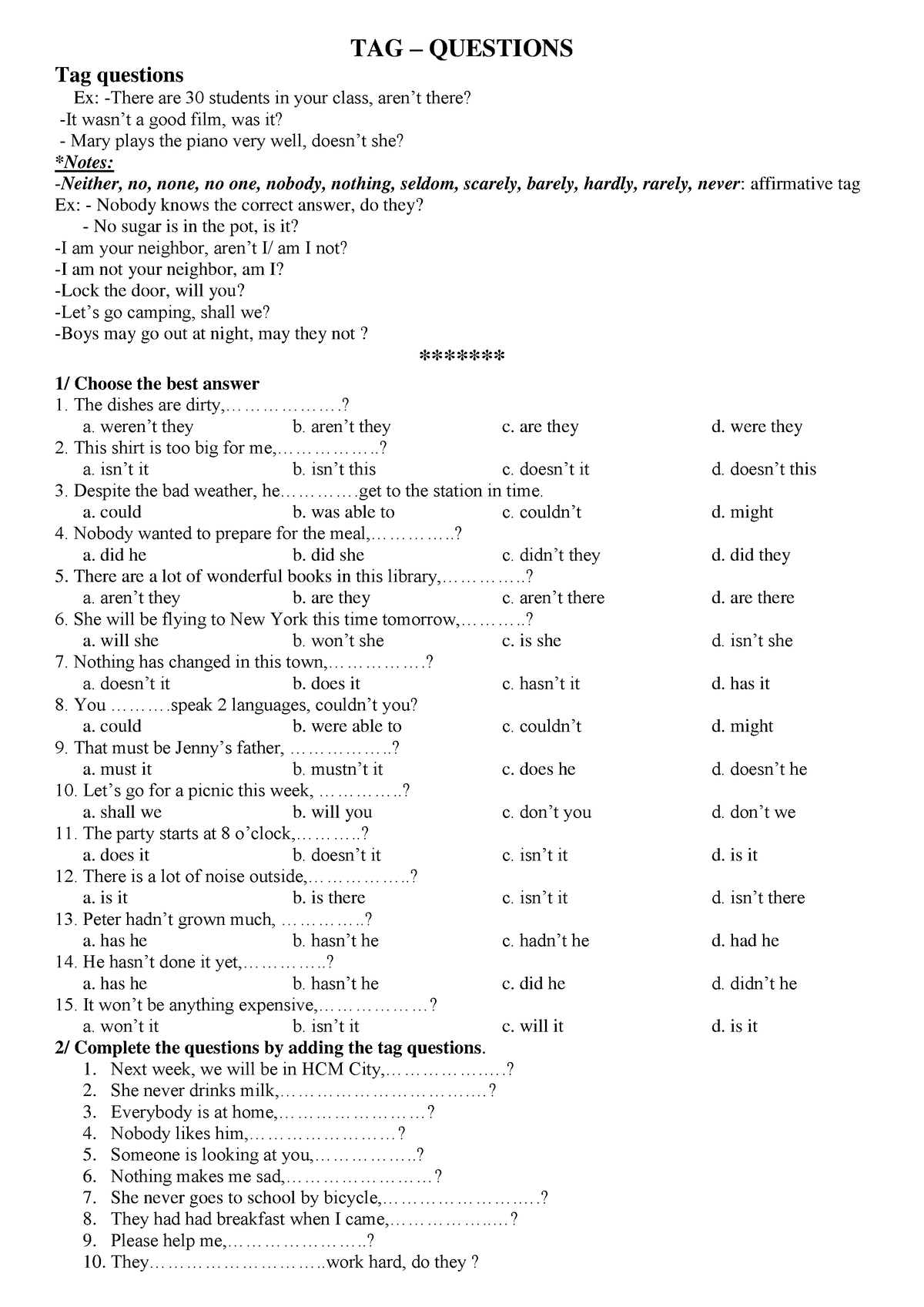 امثلة على tag question