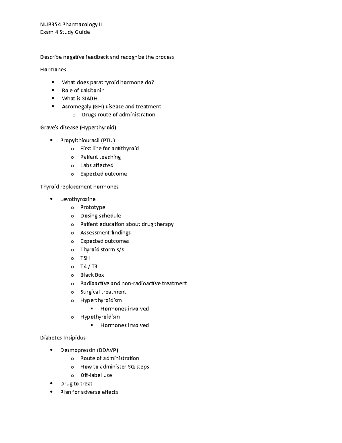 Exam 4 Study Guide Template - NUR354 Pharmacology II Exam 4 Study Guide ...
