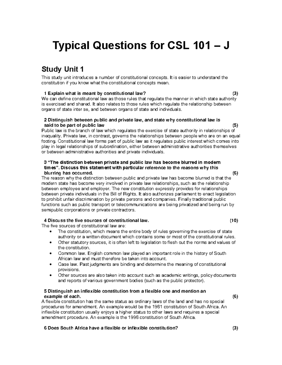 CSL2601-constitutional-law-questions-and-answers - Typical Questions ...