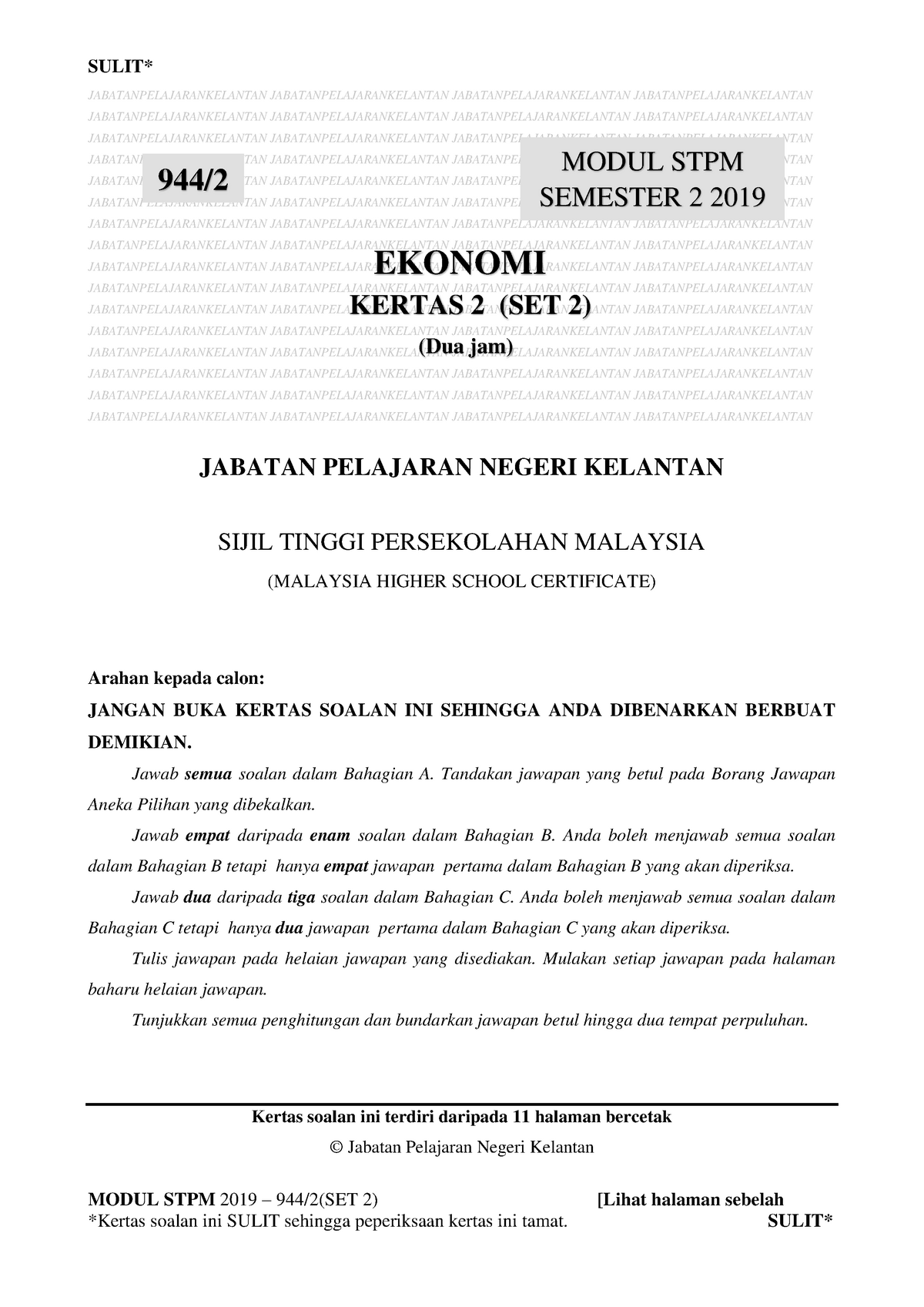 Soalan Modul Ekonomi 2 Kelantan  MODUL STPM 2019 – 944/2(SET 2) [Lihat