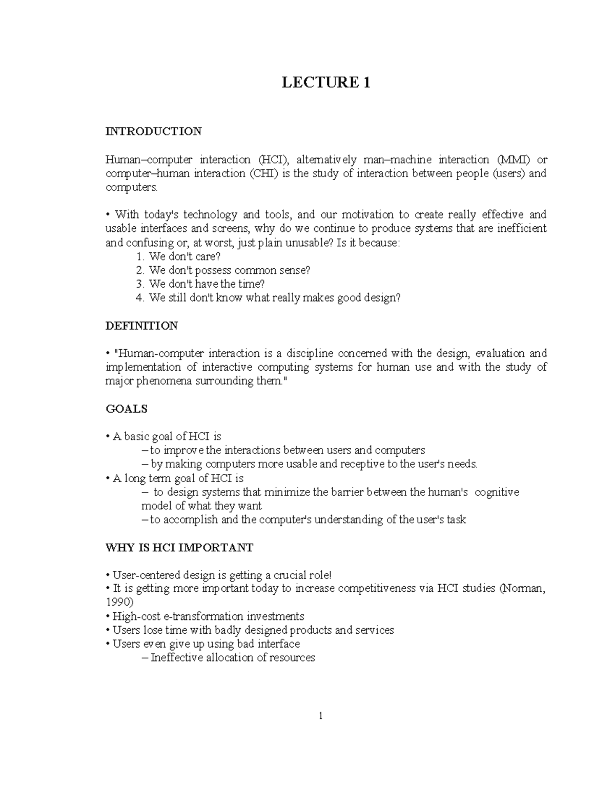 Lecture 1 - ok give em file - LECTURE 1 INTRODUCTION Human–computer ...