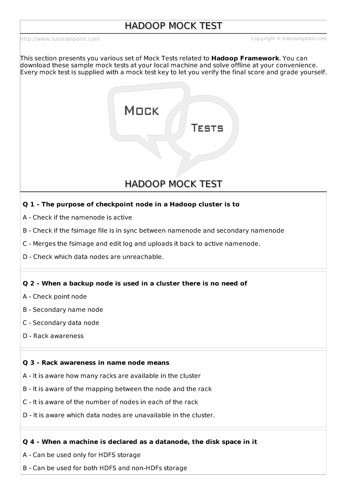 Hadoop Mock Test Iii - Tutorialspoint Copyright © Tutorialspoint HADOOP ...