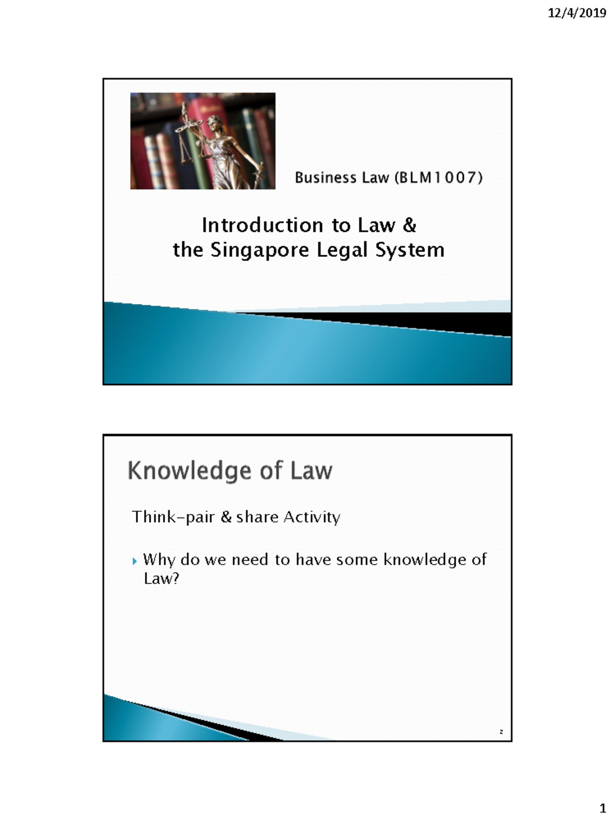 1. Lecture 1 -Introduction To Law And The SGP Legal System I, Student ...