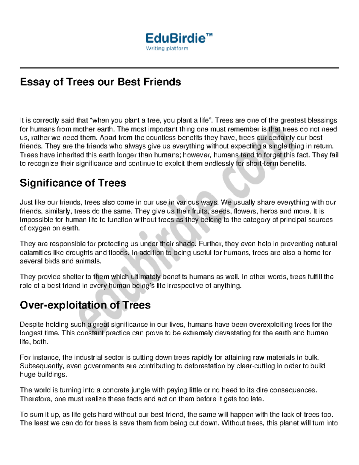 Essay of Trees our Best Friends Trees are one of the greatest