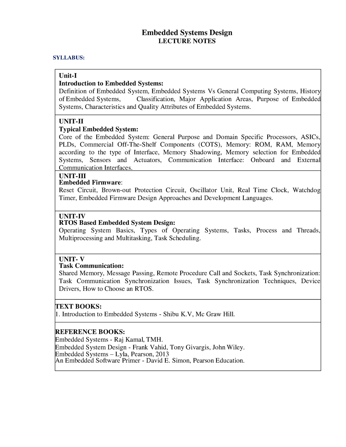 EC3033 Notes ALL UNIT Embedded Systems Design LECTURE NOTES