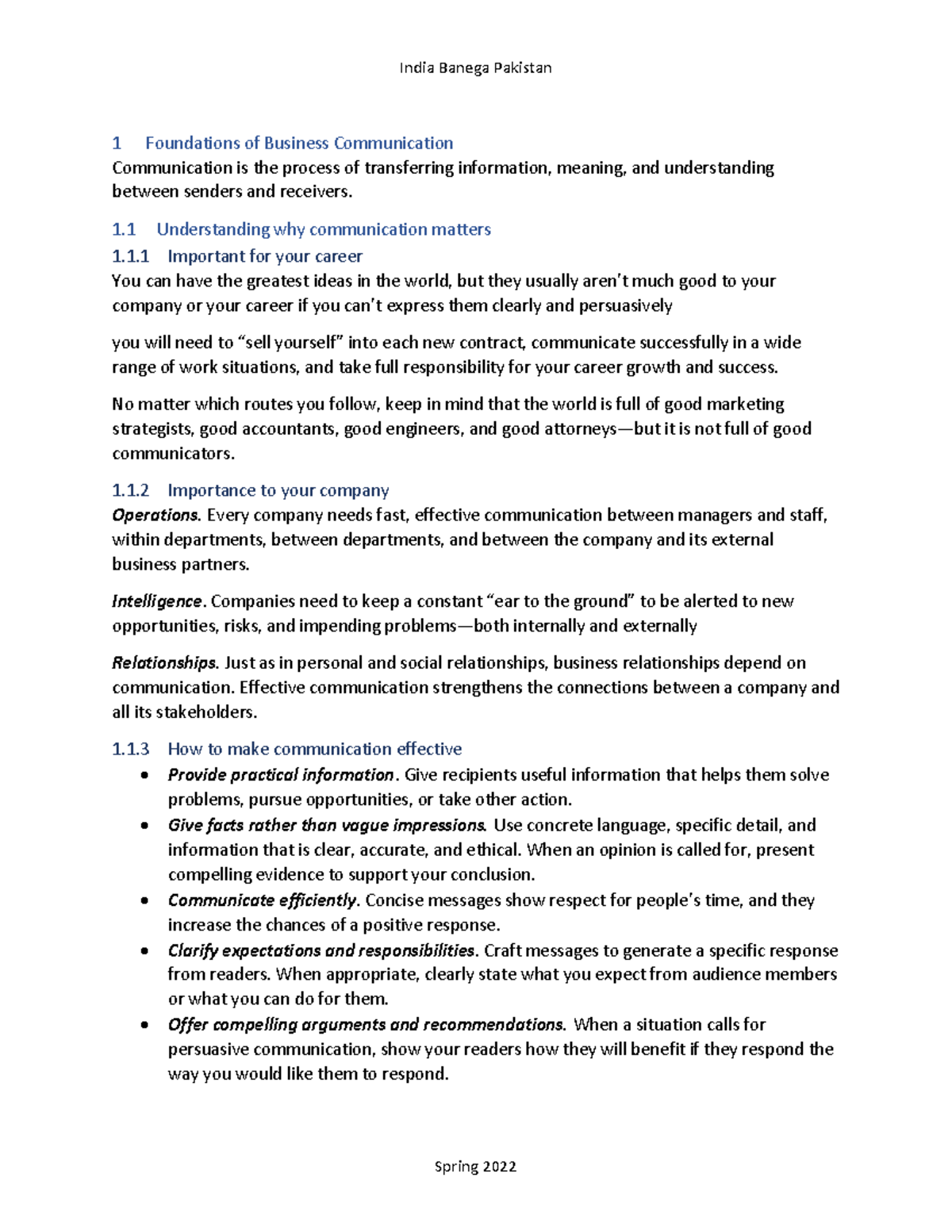 Business Communications lecture Notes for mids - 1 Foundations of ...