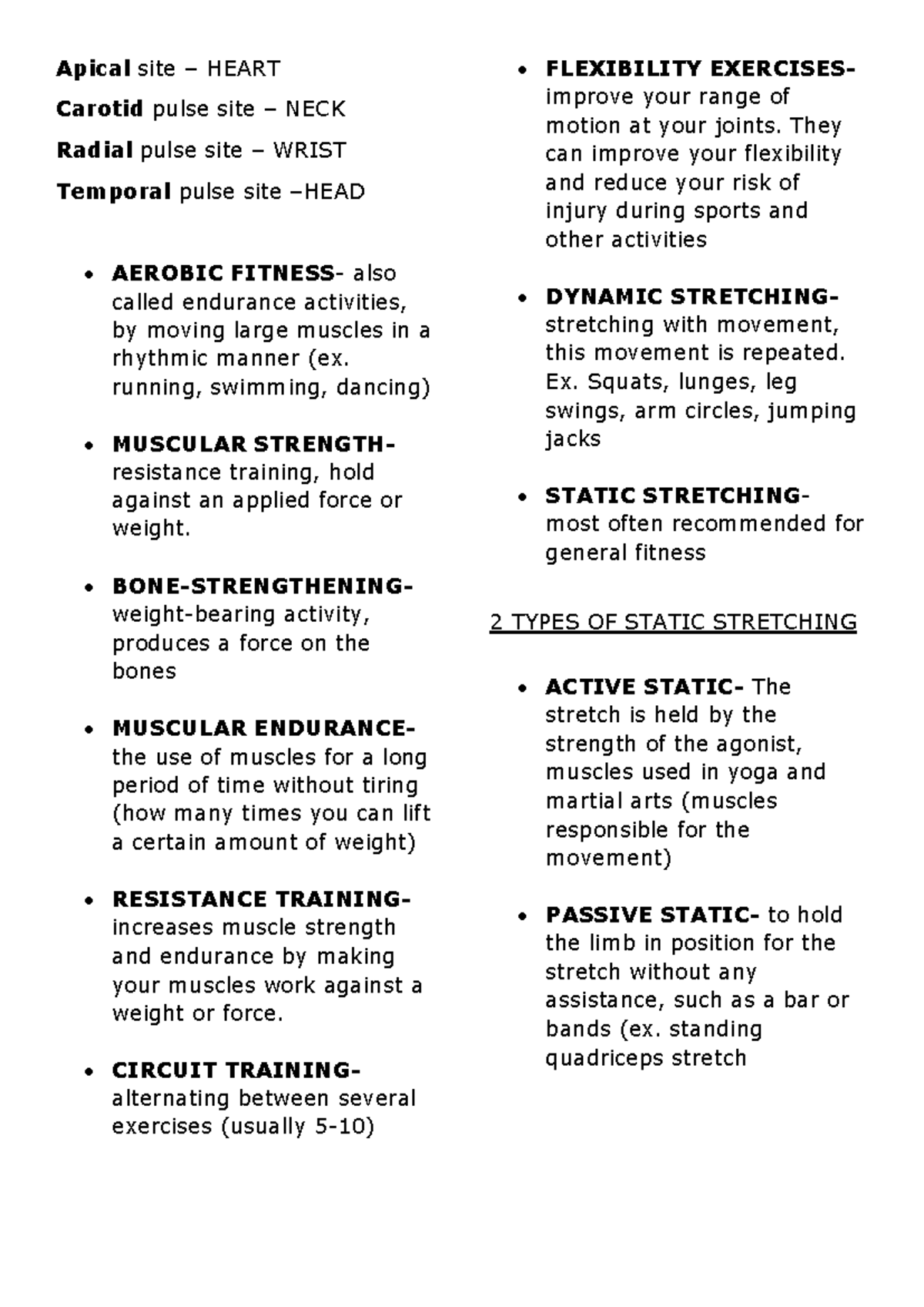 2ND Quarter Physical Education Reviewer - Apical site – HEART Carotid ...