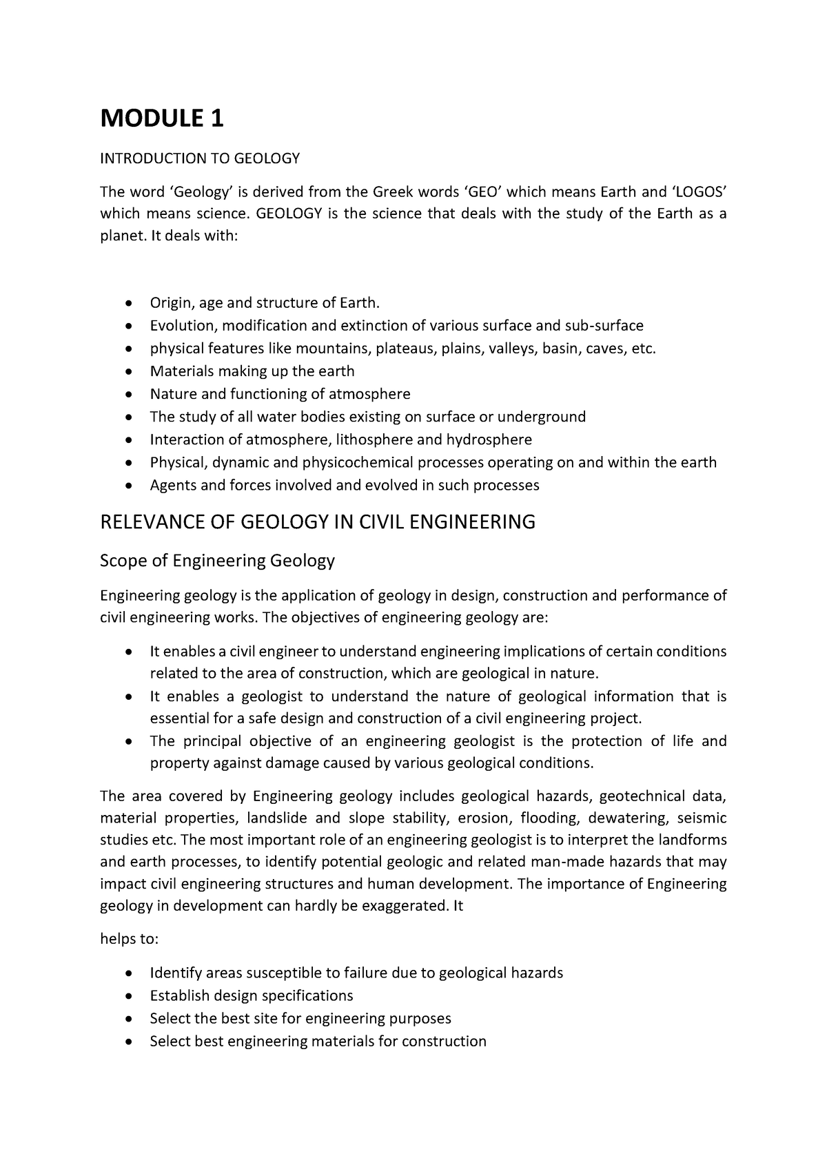 Module 1 - Complete Notes - MODULE 1 INTRODUCTION TO GEOLOGY The Word ...