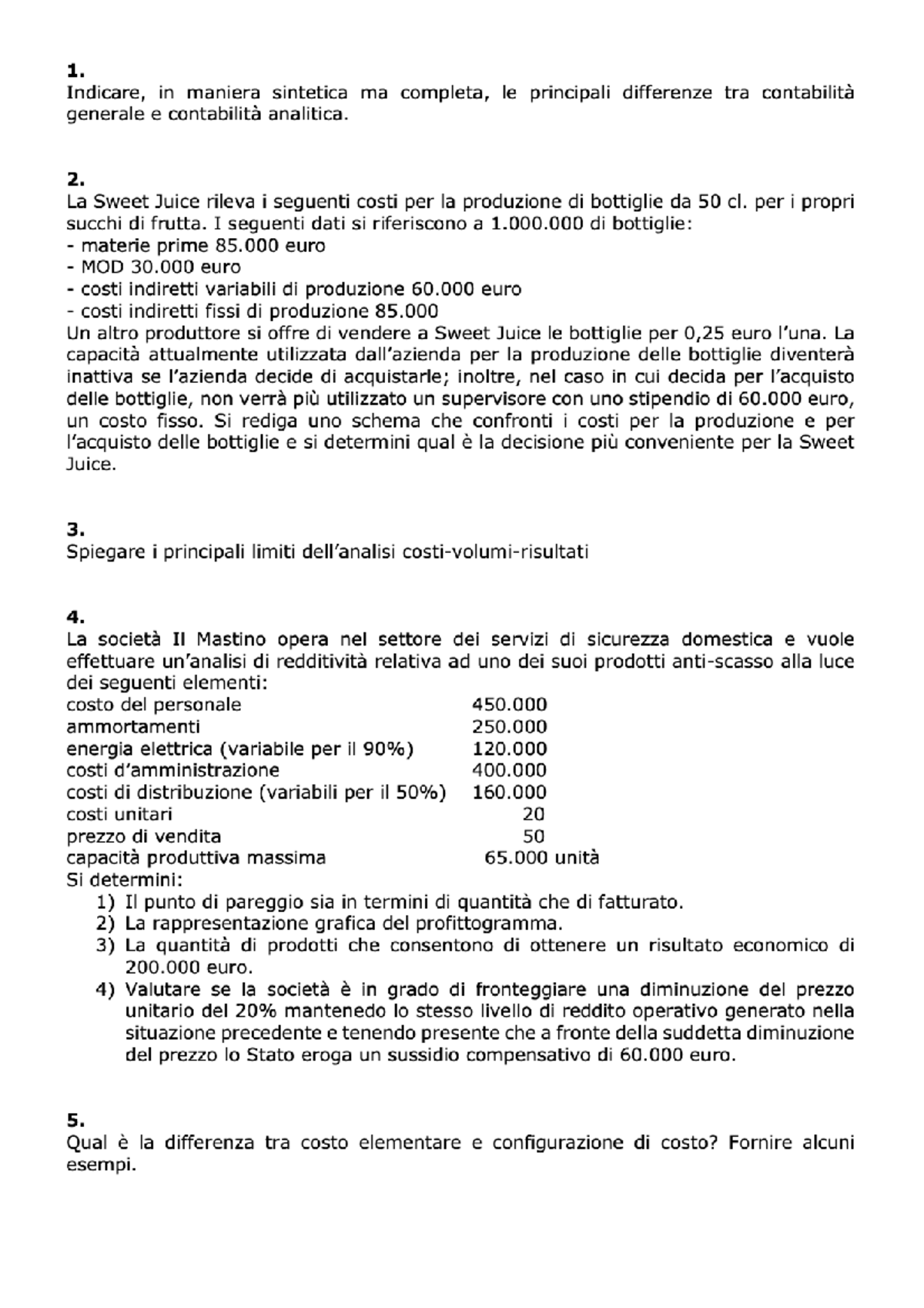simulazione d'esame - Programmazione e controllo e Analisi dei costi ...