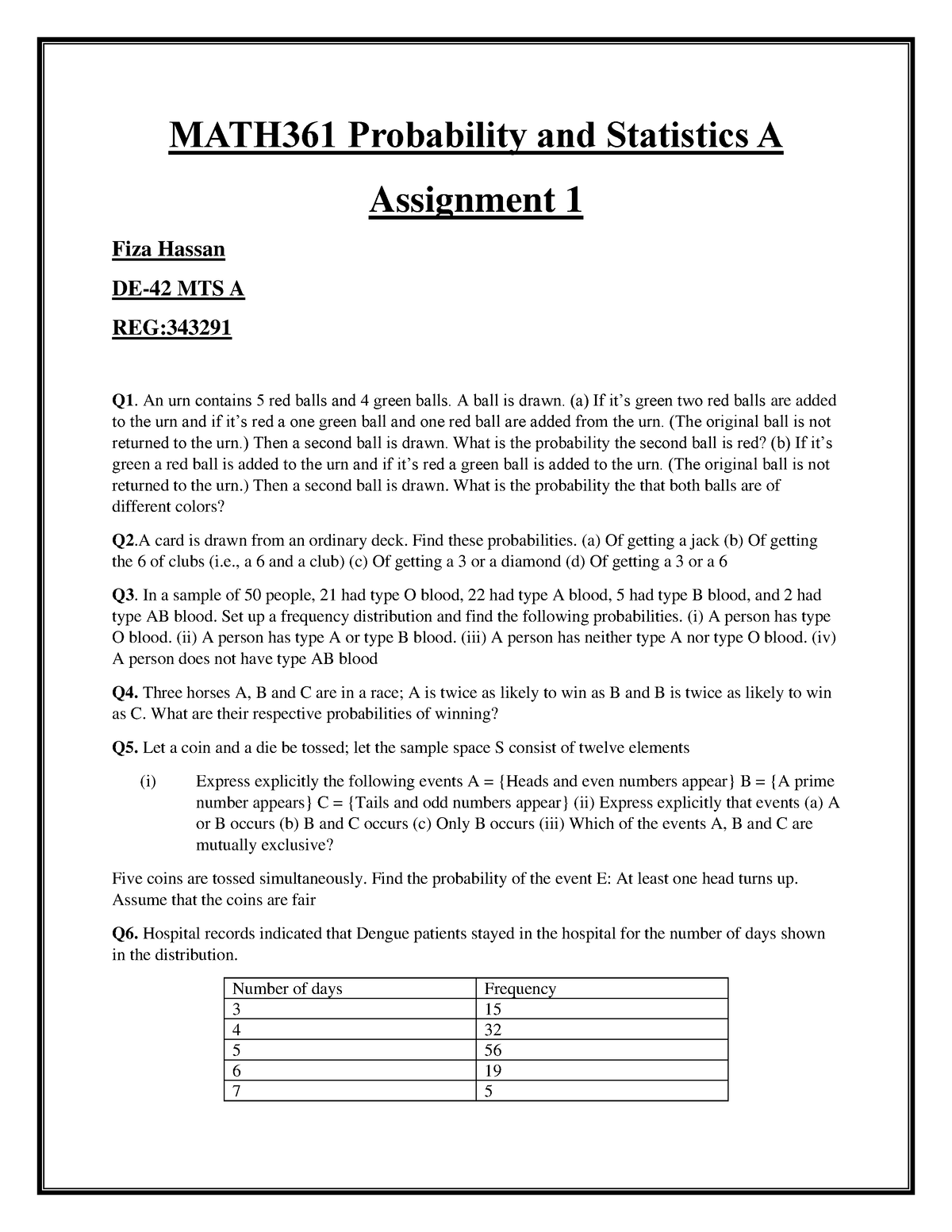 probability and statistics assignment pdf