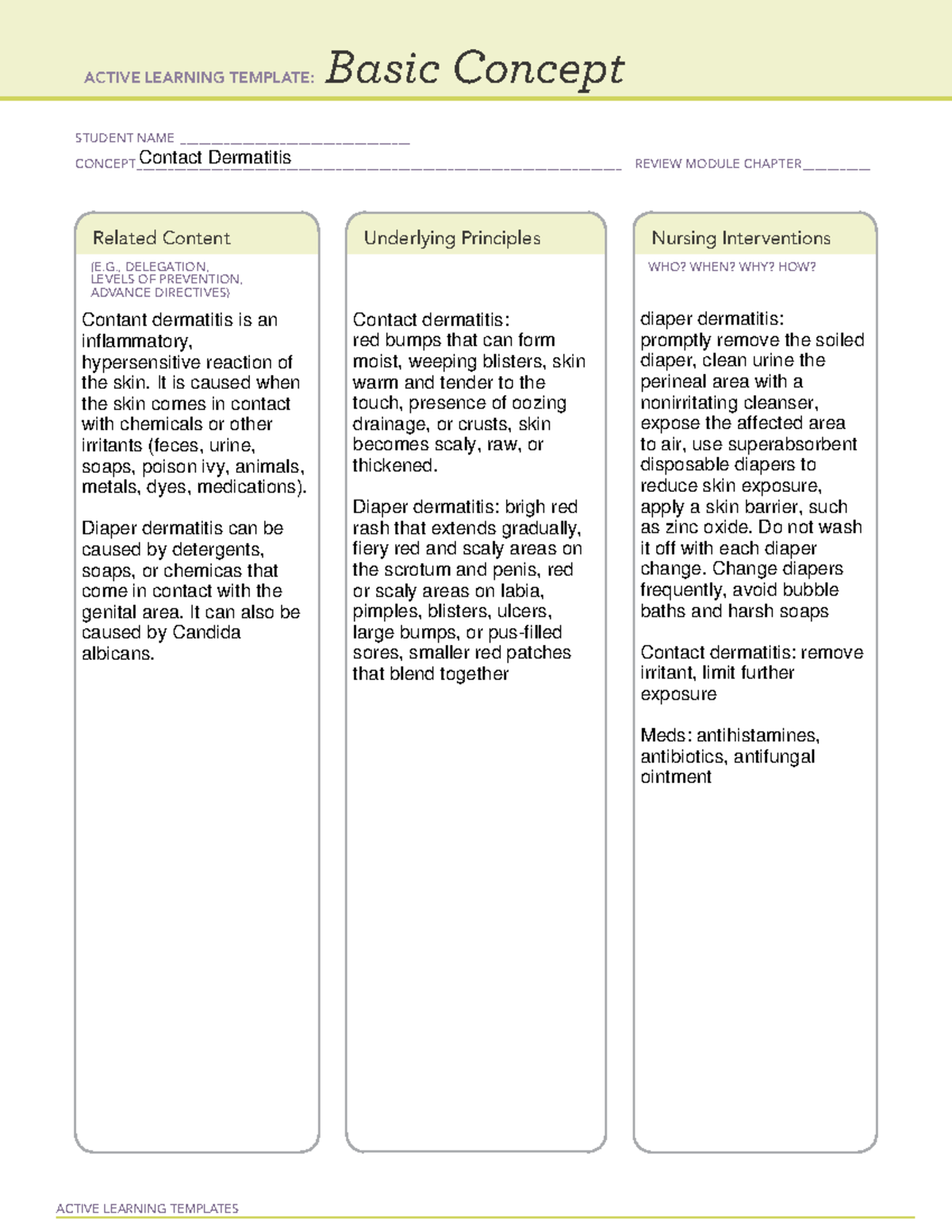 PEDS Contact Dermatitis ATI Practice A ACTIVE LEARNING TEMPLATES 