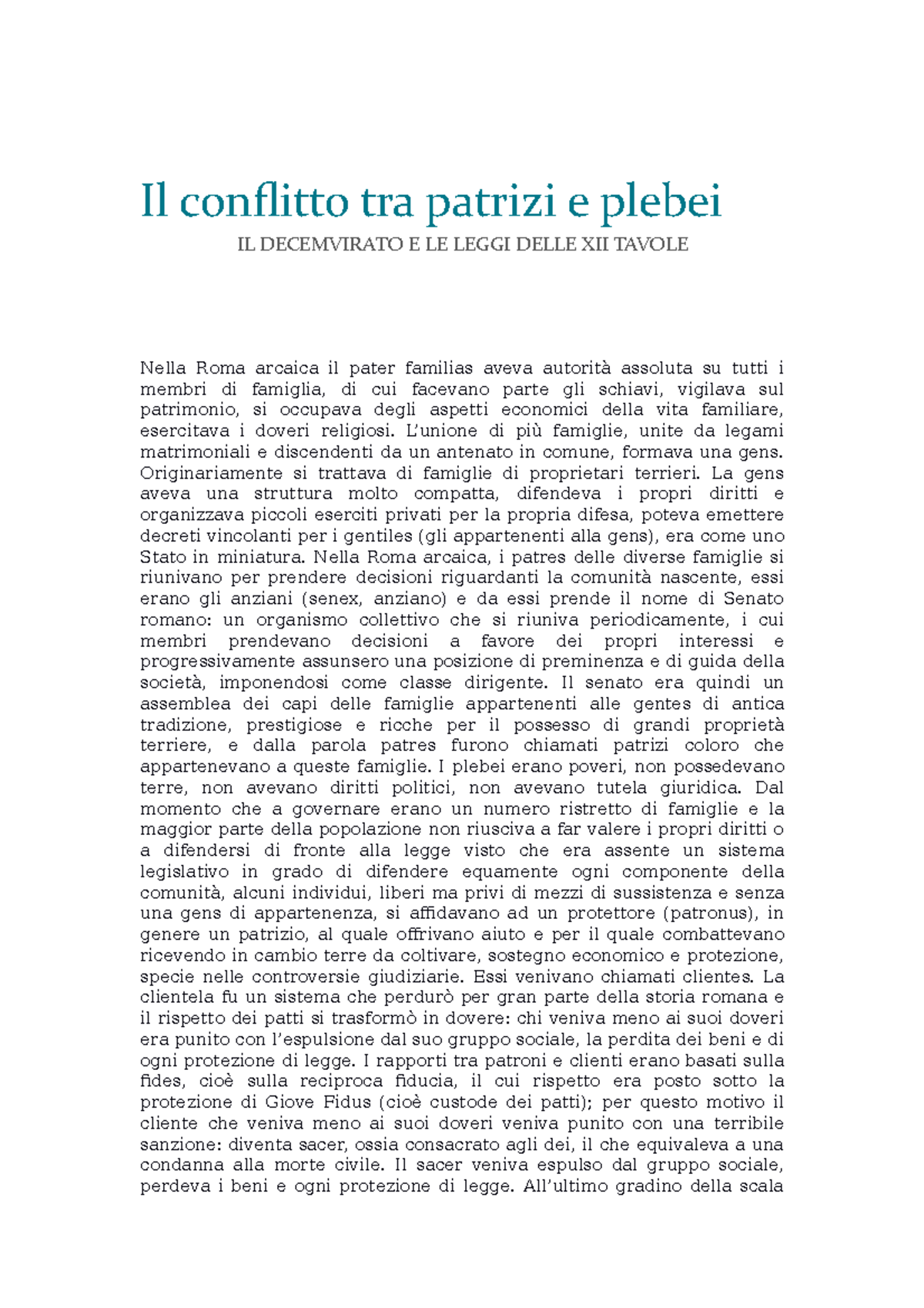 Tesina Storia Romana Il conflitto tra patrizi e plebei IL DECEMVIRATO E LE LEGGI DELLE XII