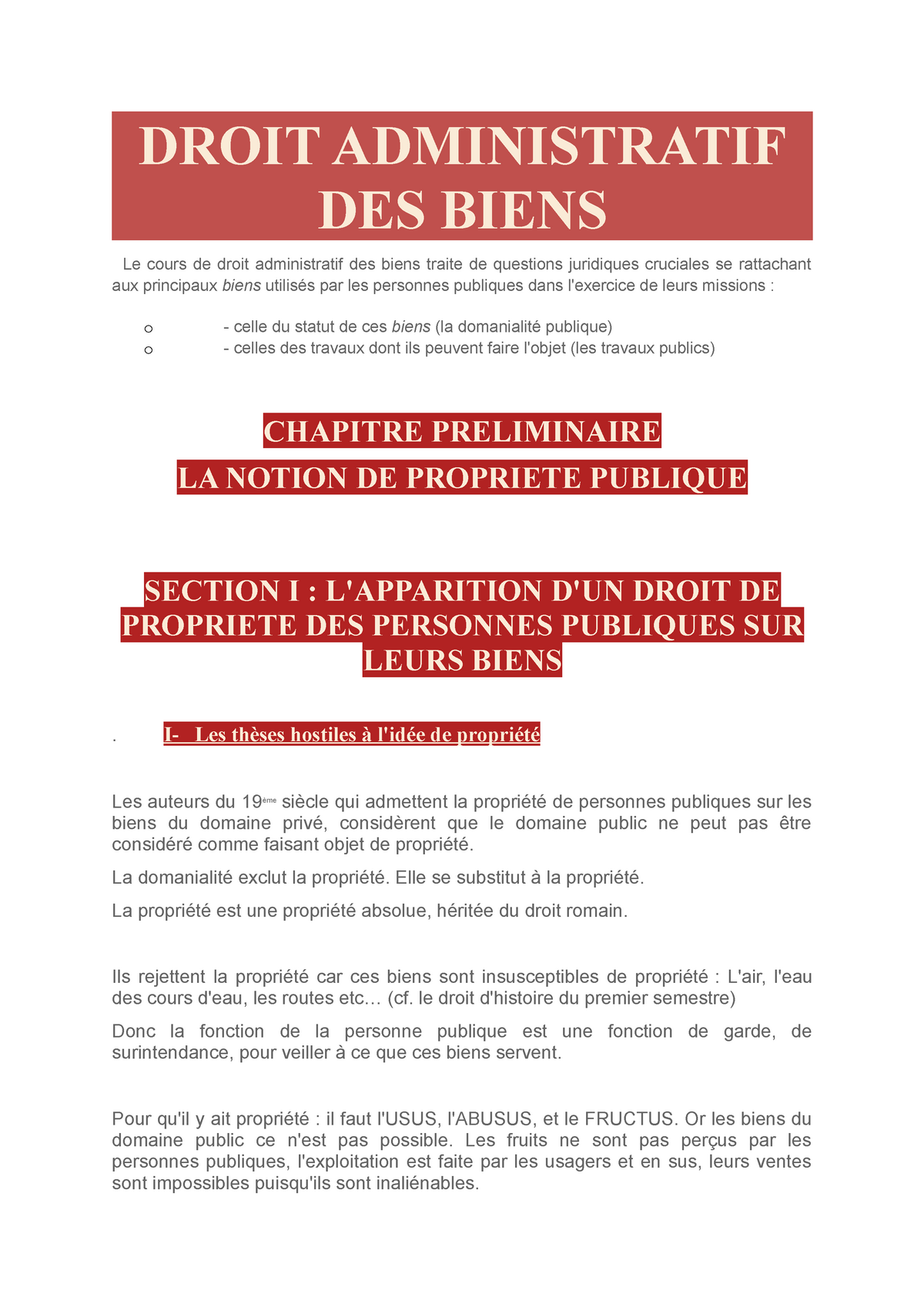 Droit Administratif DES Biens DROIT ADMINISTRATIF DES BIENS Le Cours De Droit Administratif