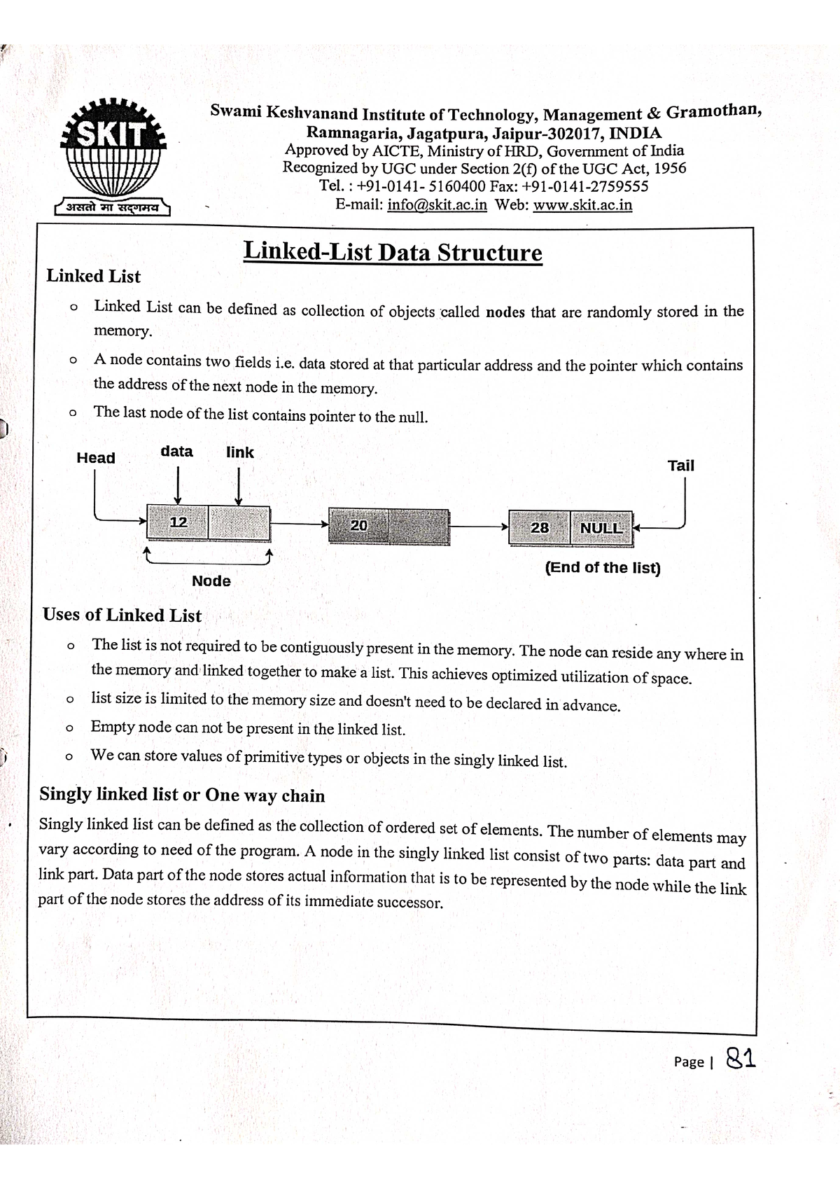 Single Linked LIST - CIVIL ENGINEERING - Studocu