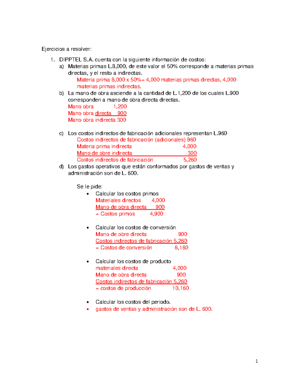 Ejercicios Resueltos Clasificacion De Costos - Ejercicios A Resolver: 1 ...