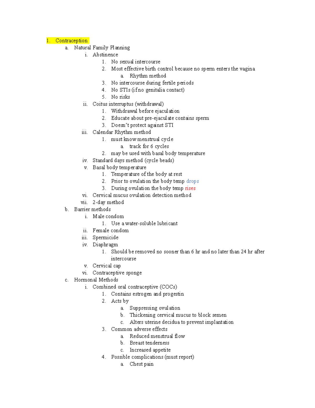 Chapter 1: ATI Maternal Newborn - Contraception A. Natural Family ...