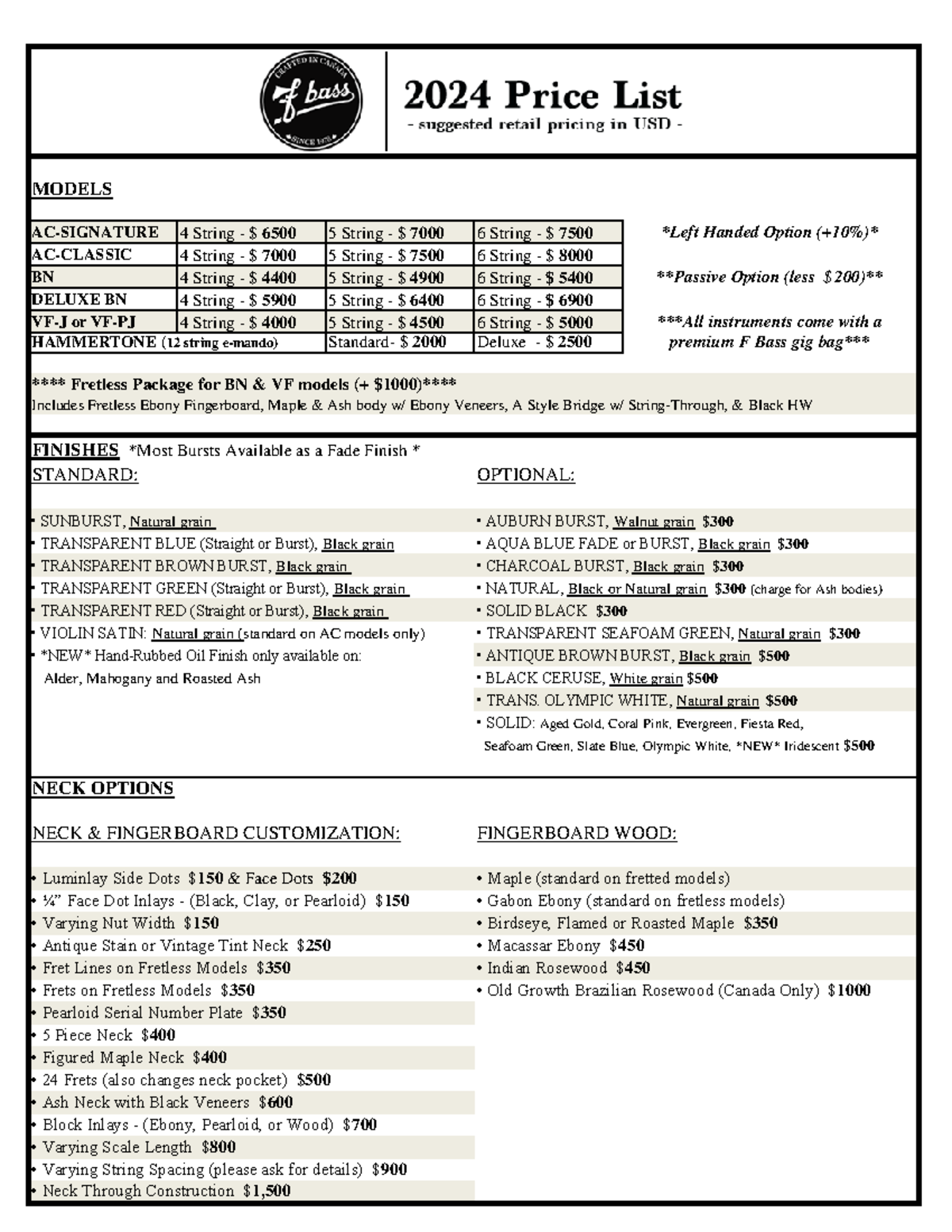 2024 Price List (USD) - dfdsfdsfsdef - MODELS AC-SIGNATURE 4 String ...