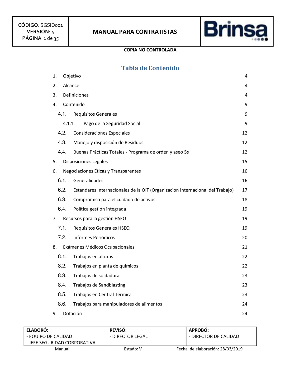 Manual DE Contratistas - VERSI”N: 4 P¡GINA 1 De 35 MANUAL PARA ...