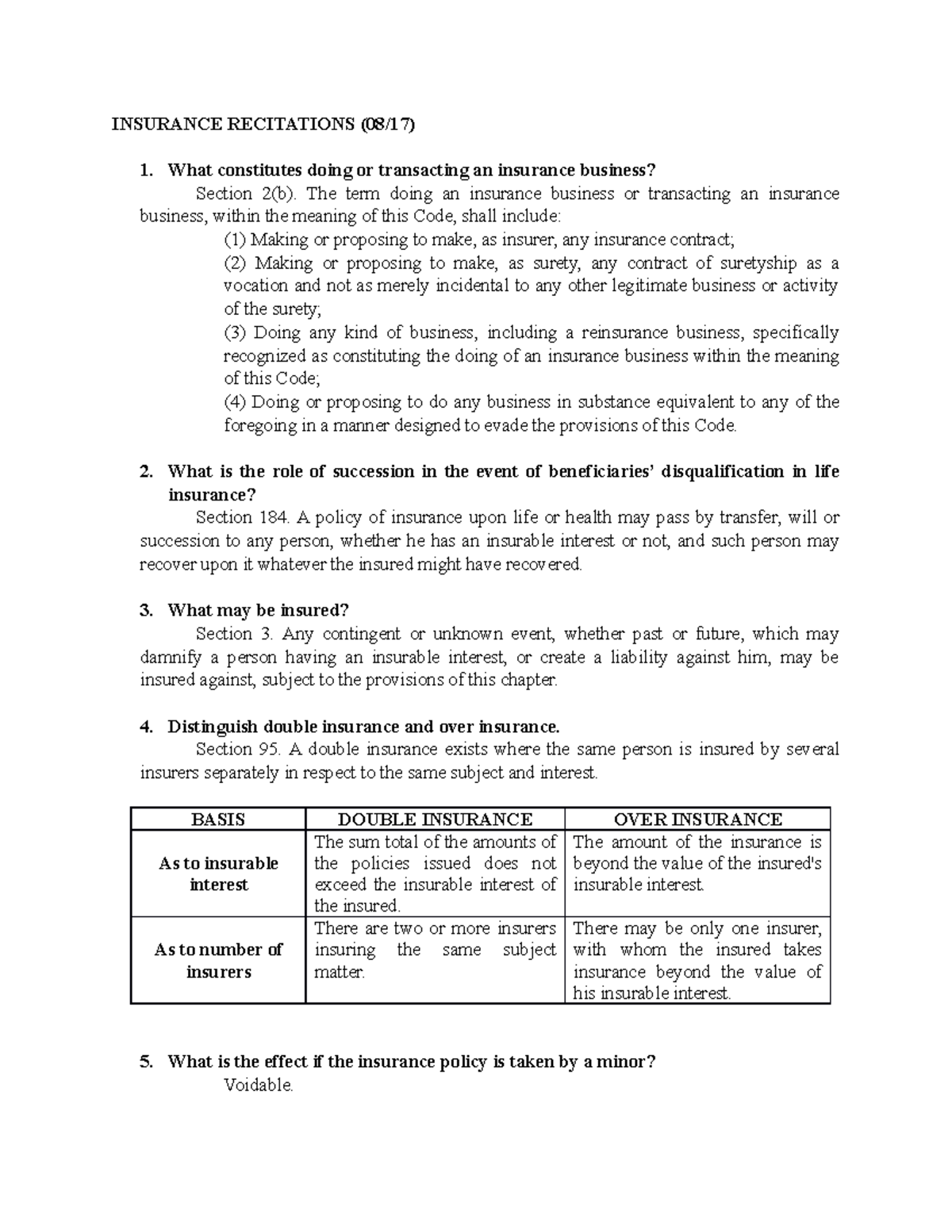 Insurance Discussion Updated for the discussion - INSURANCE RECITATIONS ...
