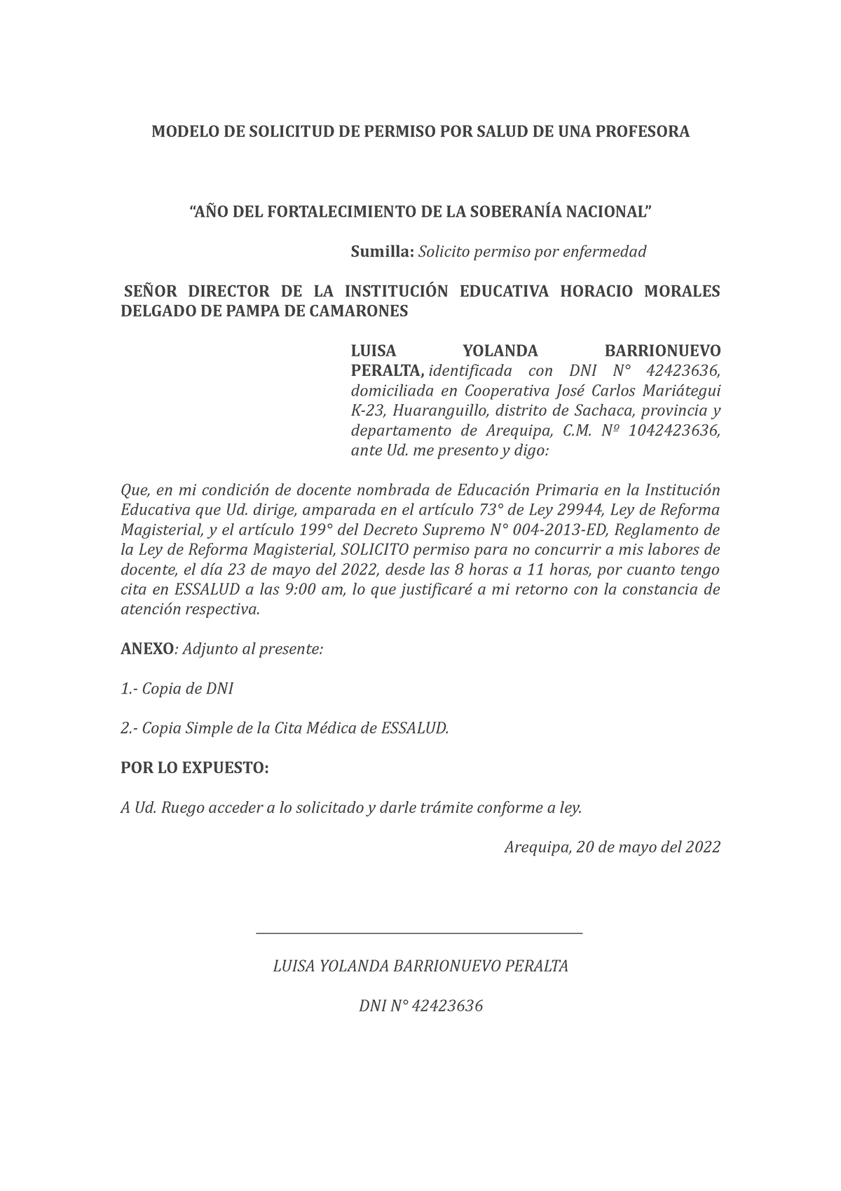 Modelo De Solicitud De Permiso Por Salud De Una Profesora Modelo De Solicitud De Permiso Por 3695