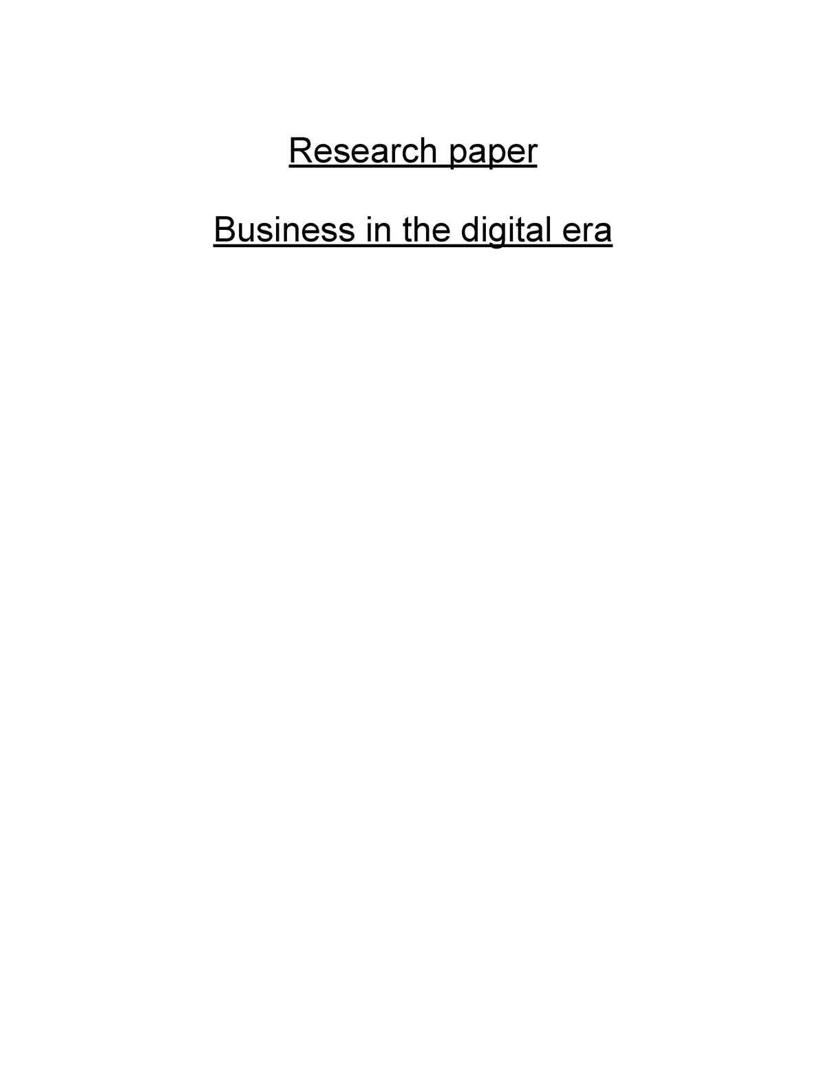 business in digital era research paper