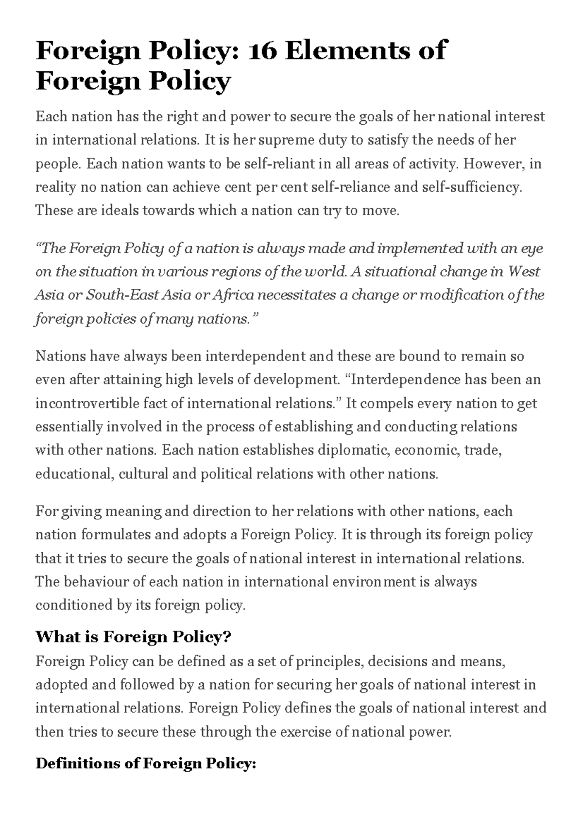 Modern Examples Of Foreign Policy