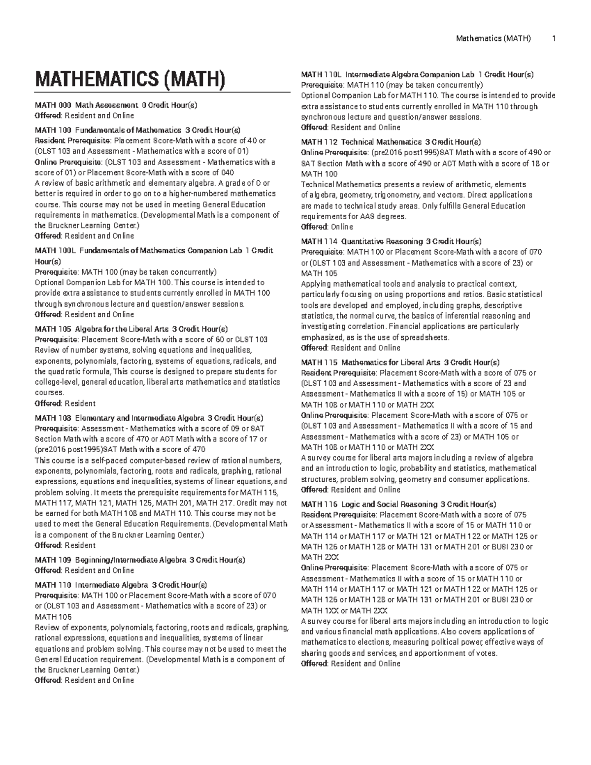 Math - Math - MATHEMATICS (MATH) MATH 000 Math Assessment 0 Credit Hour ...