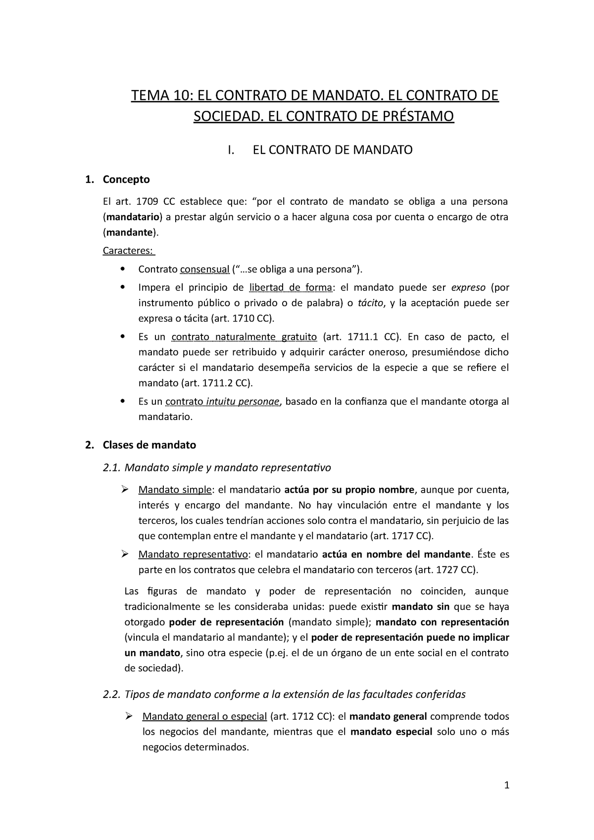 Tema 10 El Contrato De Mandato El Contrato De Sociedad El Contrato De Préstamo Tema 10 El 9049