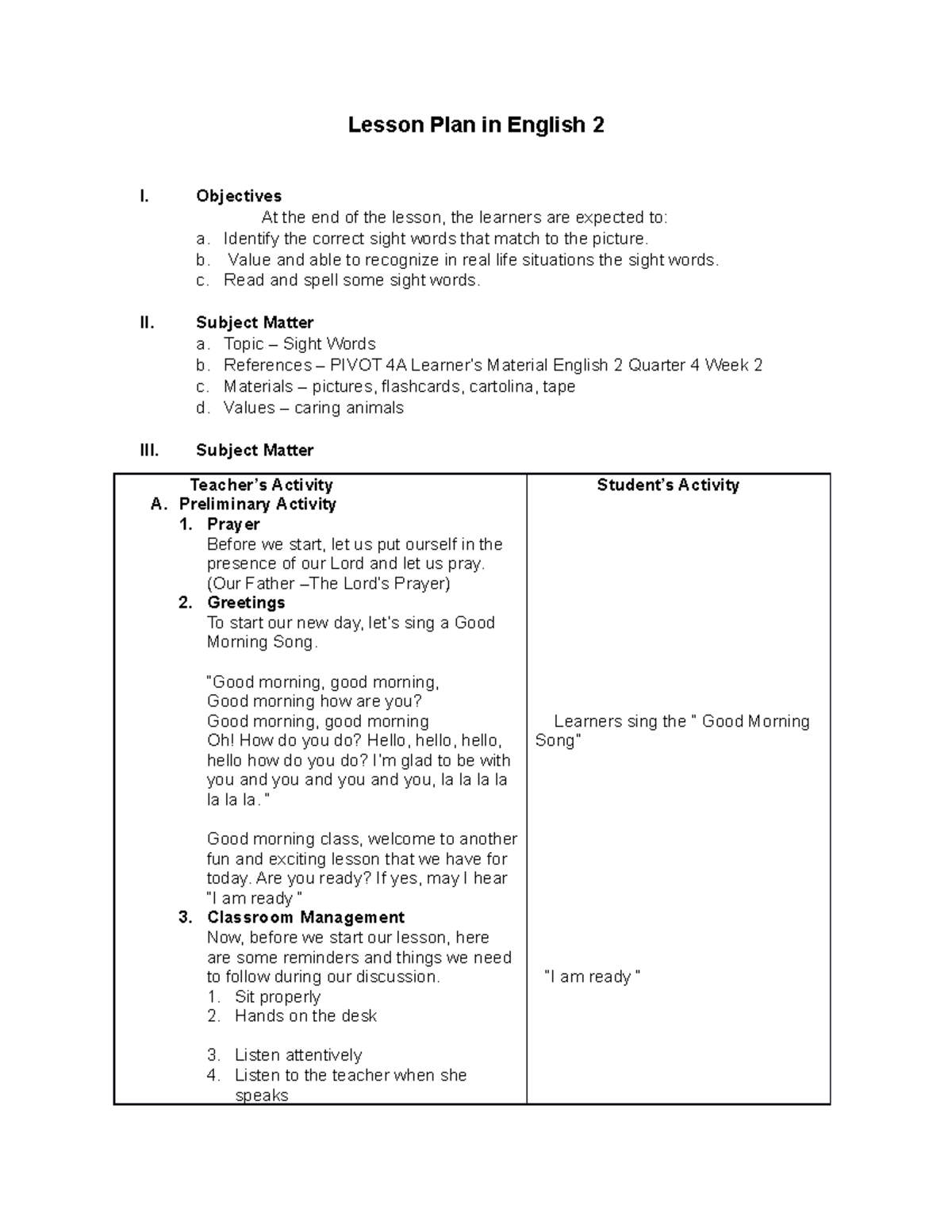 Lesson Plan in English 2 edited - Lesson Plan in English 2 I ...