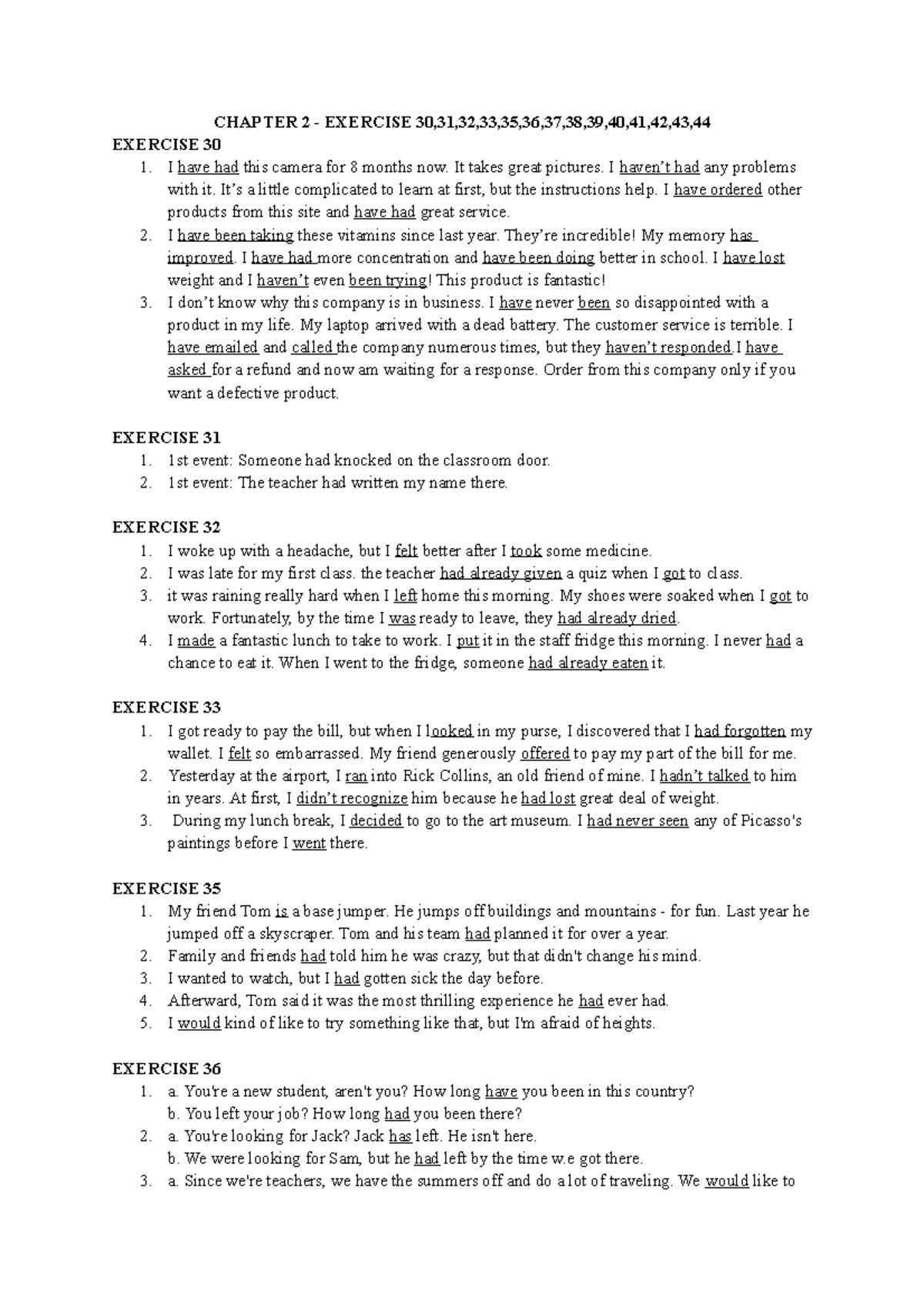 Understanding And Using English Grammar - Chapter 2 Exercise - Studocu