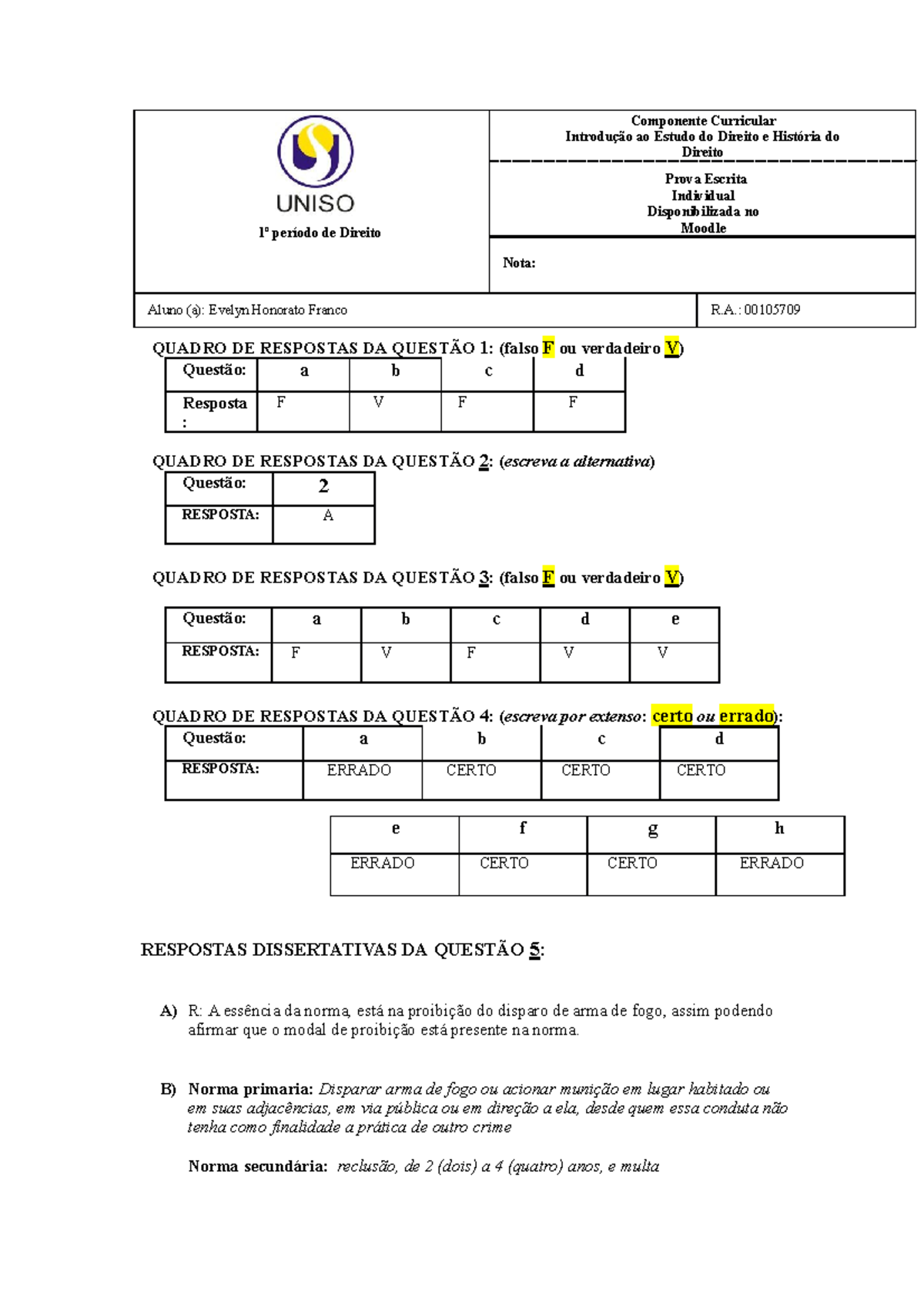 Gabarito Prova IED - Anotações De Aula - 1º Período De Direito ...