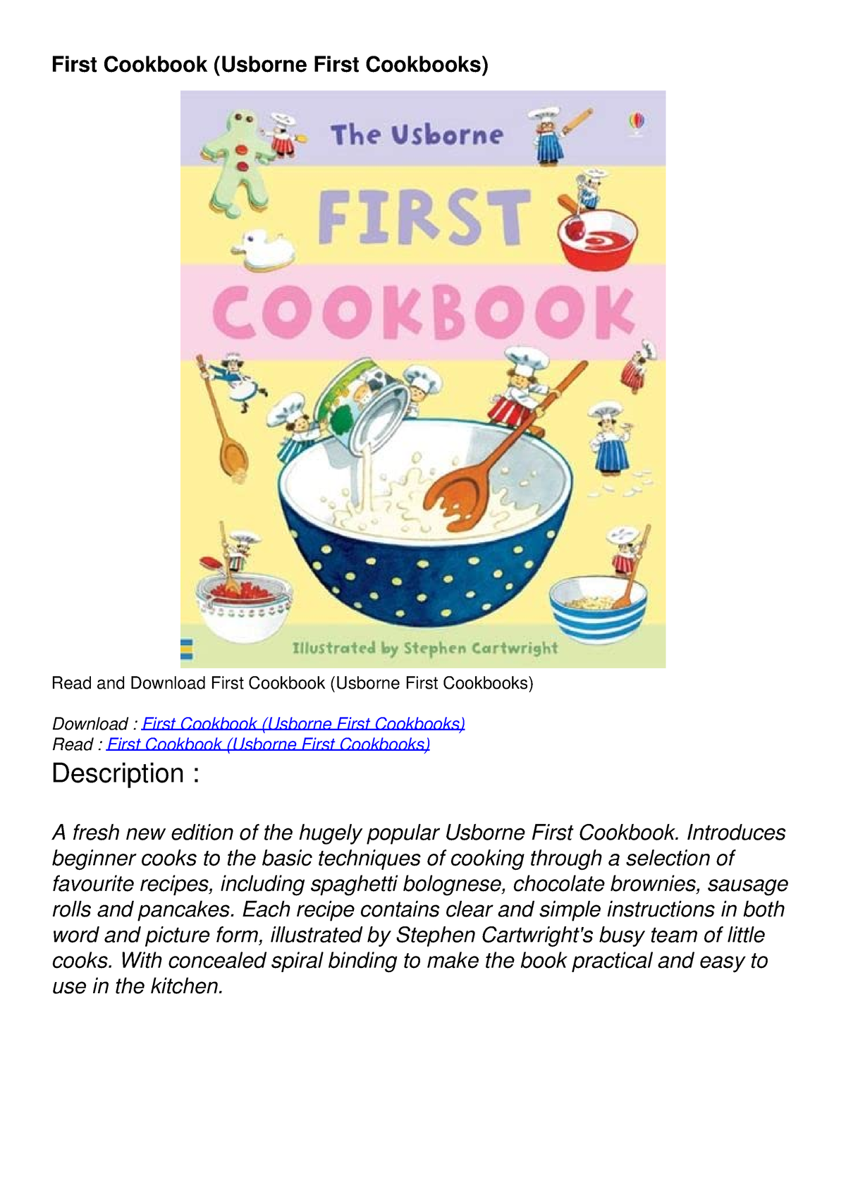 First Cookbook Usborne First Cookbooks - Introduces beginner cooks to ...