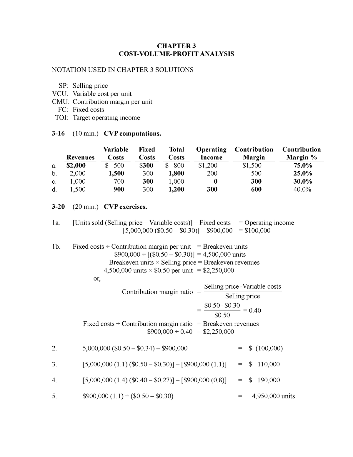 Ch03sol - Abc - CHAPTER 3 COST-VOLUME-PROFIT ANALYSIS NOTATION USED IN ...