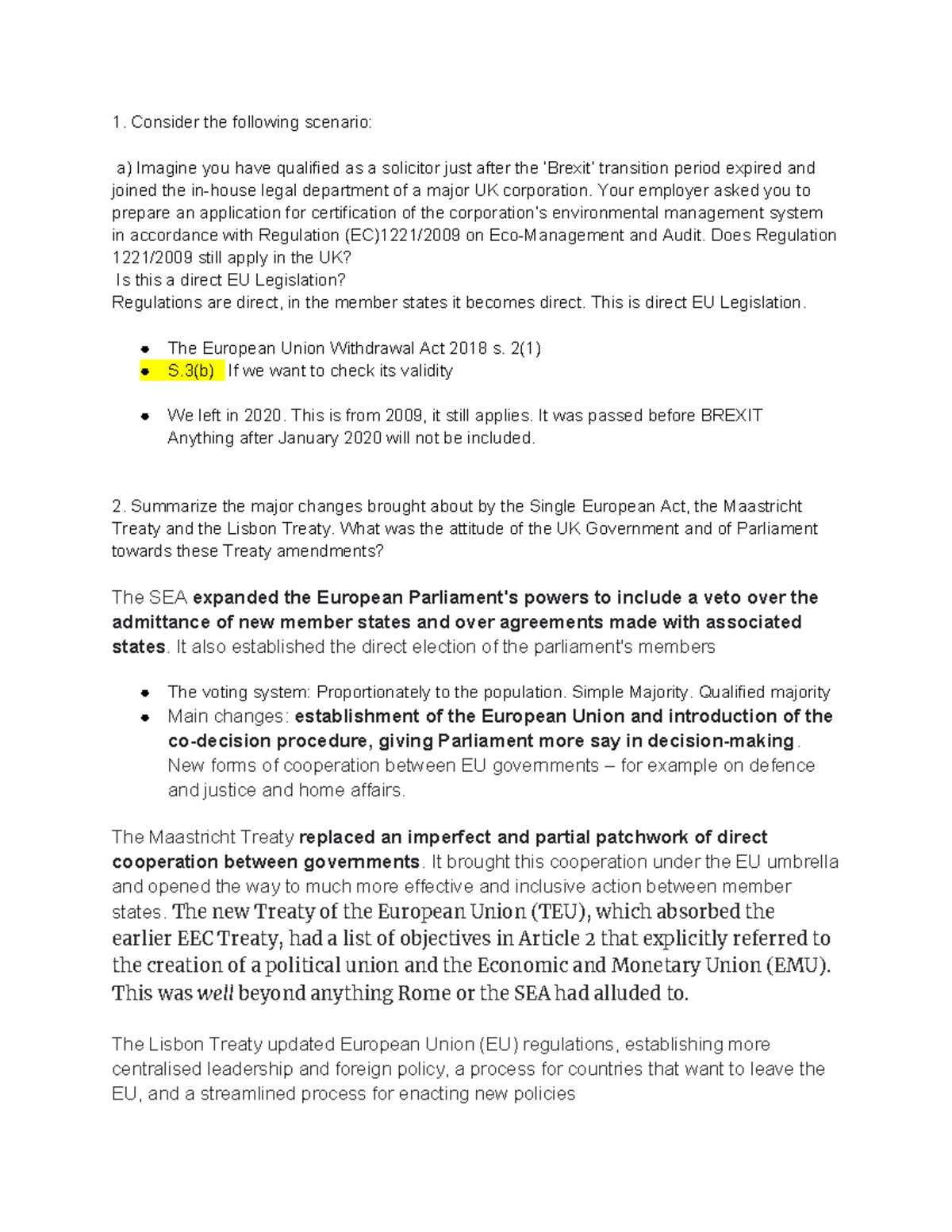 EU Law Seminar 1 - 1. Consider the following scenario: a) Imagine you ...