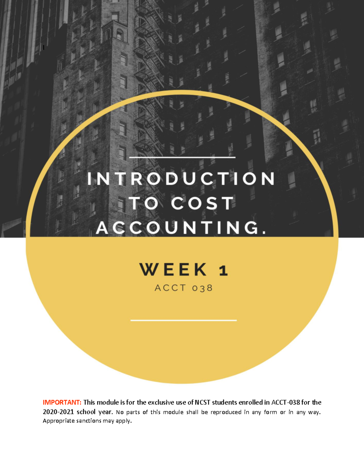 COST Accounting 1 Introduction To Cost Accounting - I IMPORTANT: This ...
