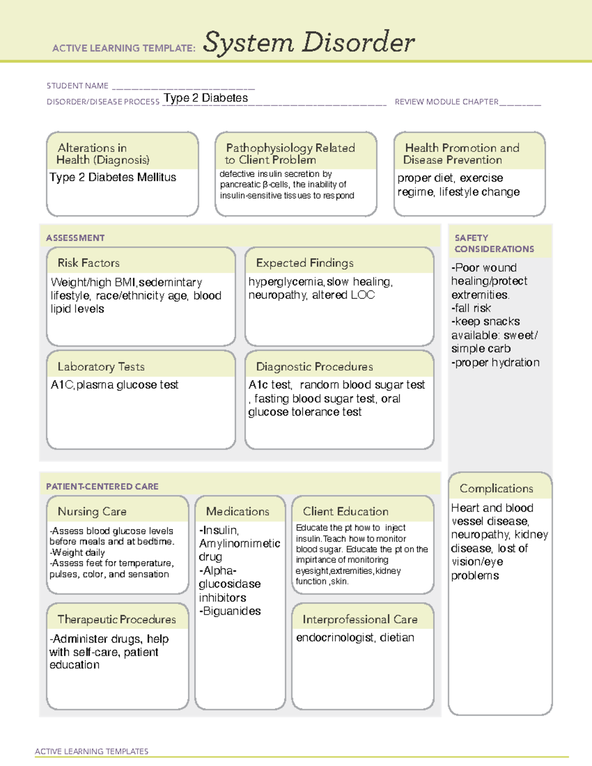 System Dis Type 2 Diabetes - ACTIVE LEARNING TEMPLATES System Disorder ...