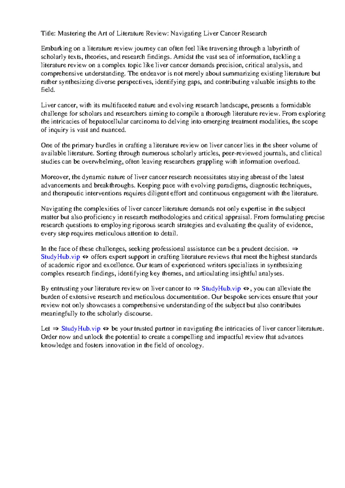 Literature Review Liver Cancer - Title: Mastering the Art of Literature ...
