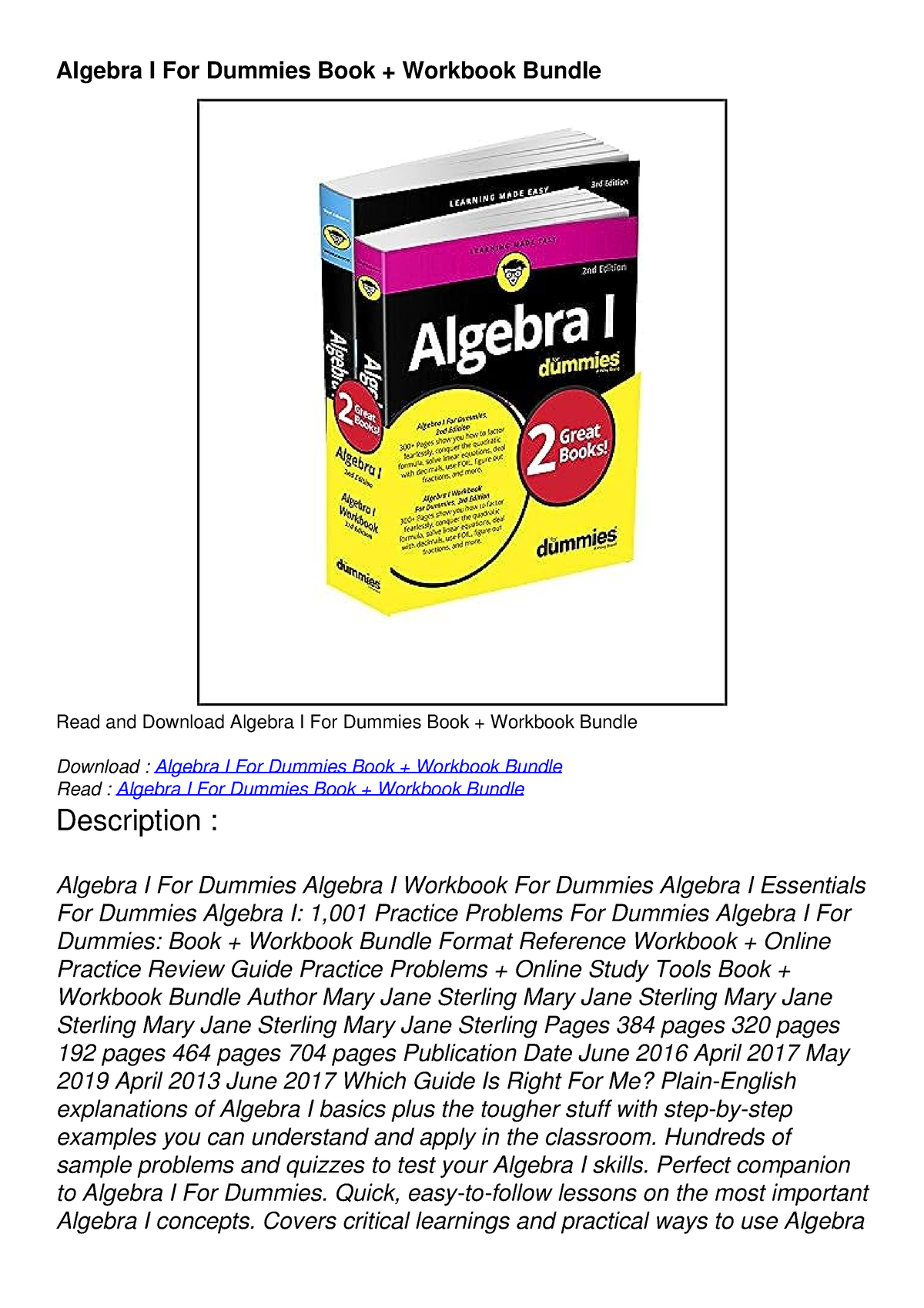 get [PDF] Download Algebra I For Dummies Book + Workbook Bundle ...