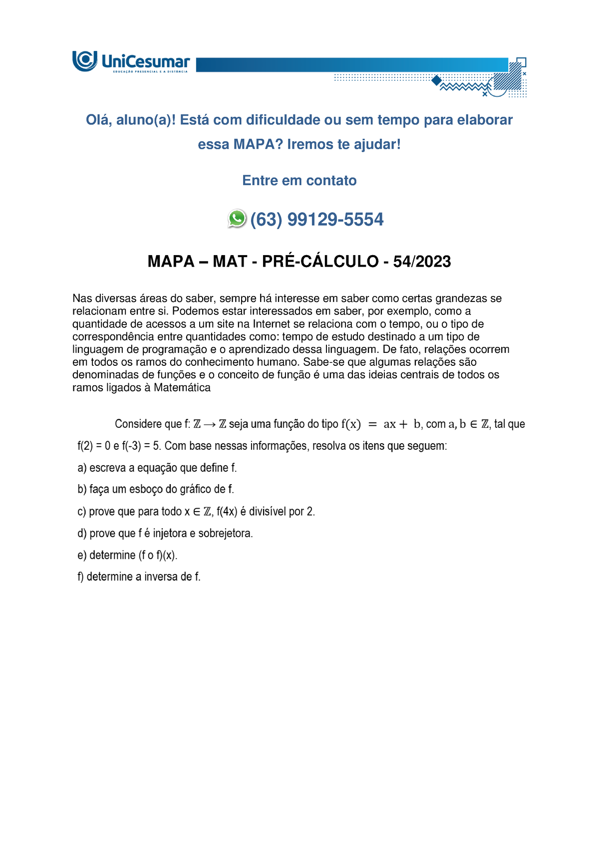 MAPA - MAT - TÓPICOS ESPECIAIS EM MATEMÁTICA - 54/2023