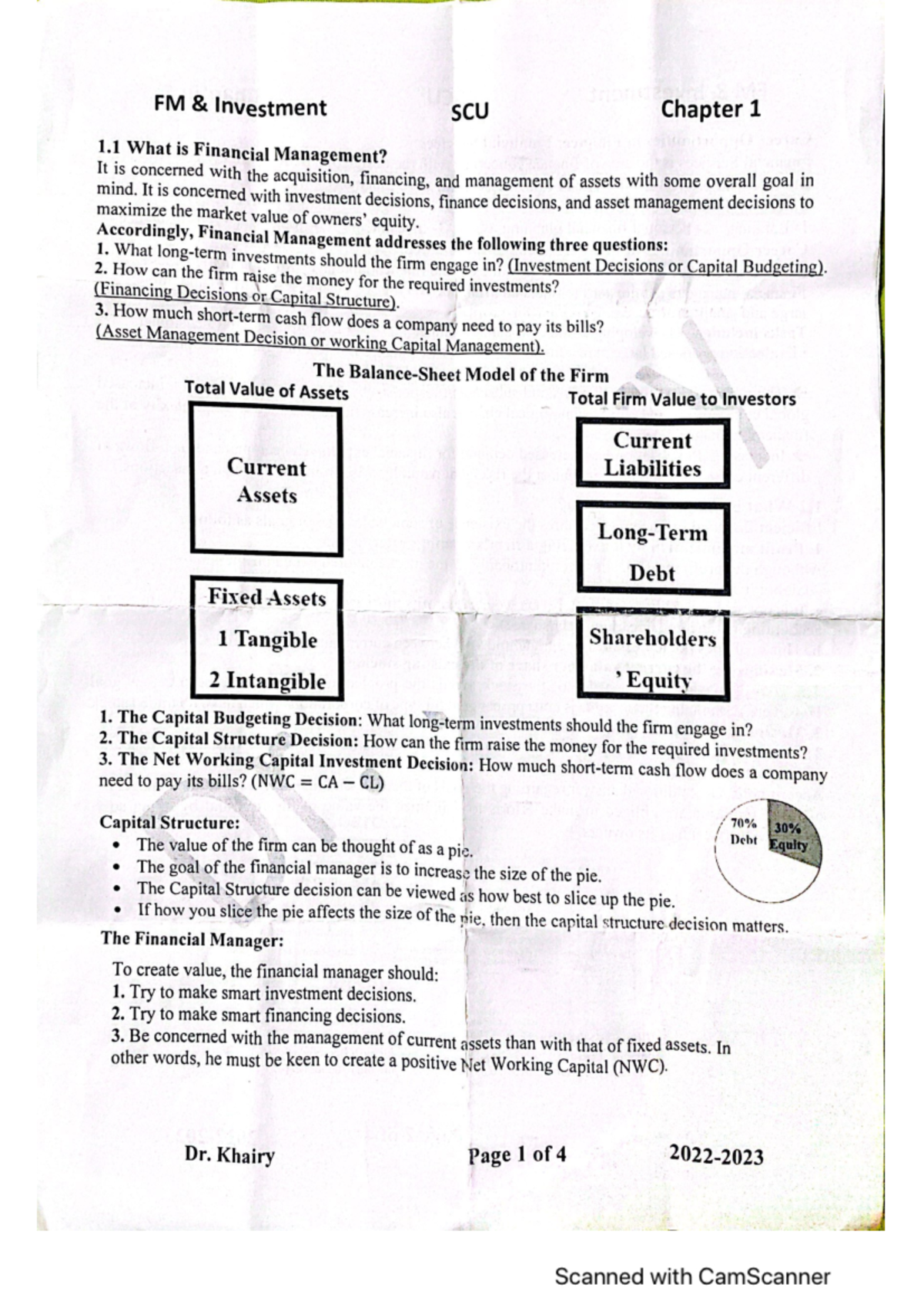 FM Chapter 1 - financial management notes and examples - Studocu