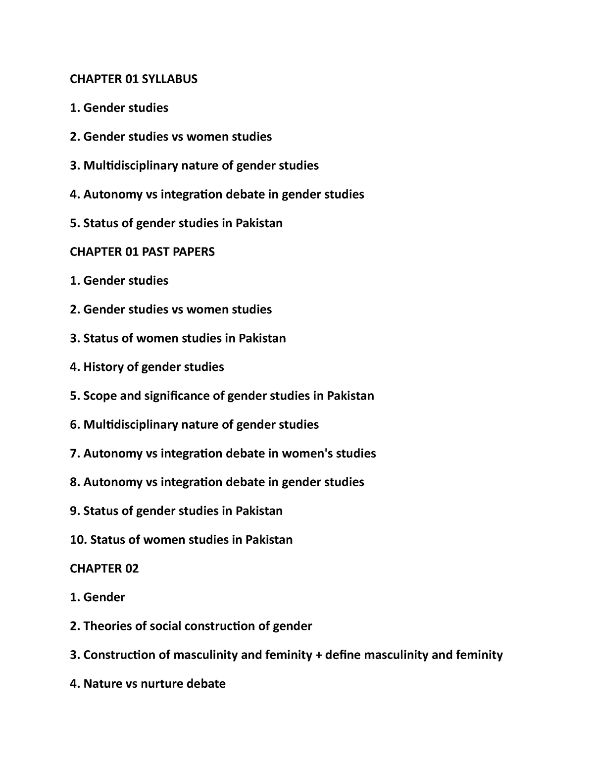 Gender Studies Complete - CHAPTER 01 SYLLABUS 1. Gender Studies 2 ...