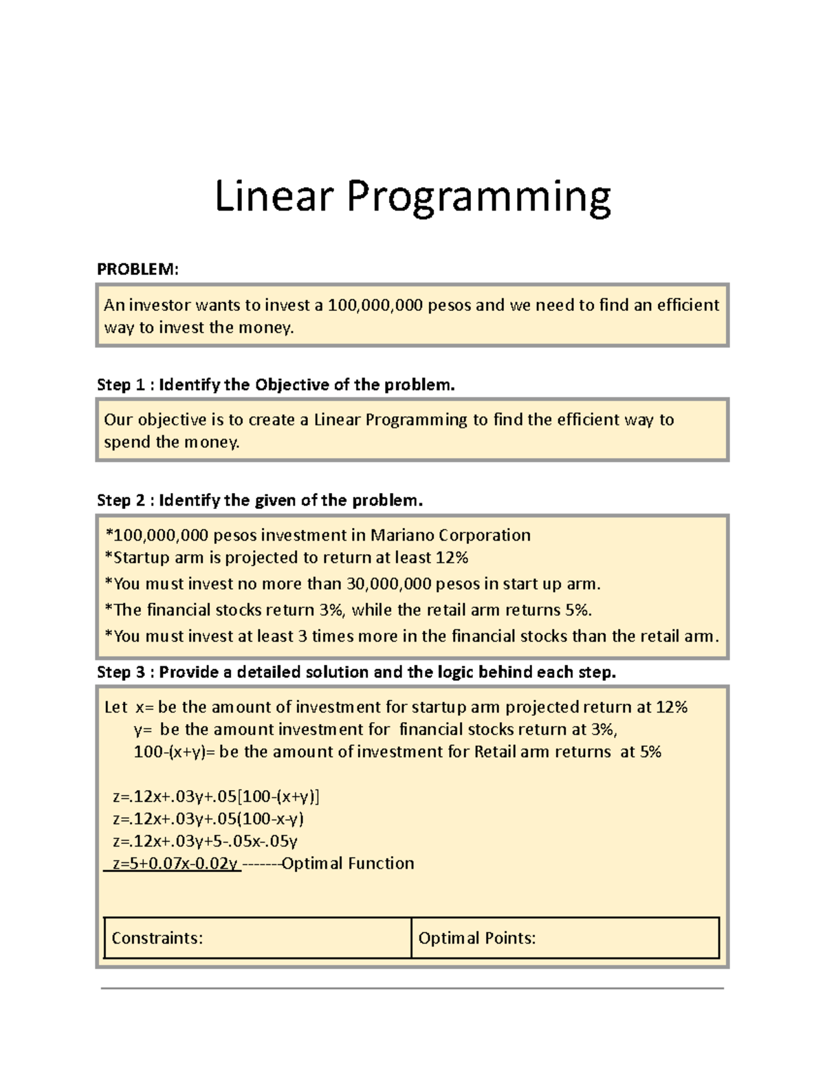 Linear Programming-1 Milestone 3 - Linear Programming PROBLEM: An ...