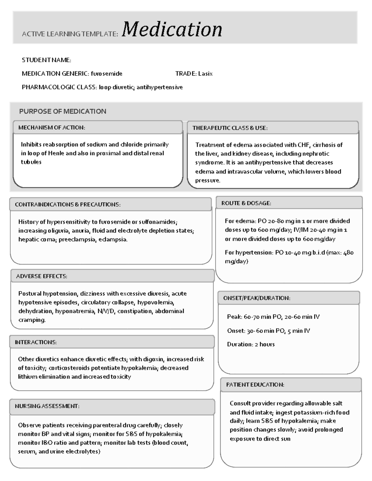 Lasix - Med Cards - STUDENT NAME: MEDICATION GENERIC: furosemide TRADE ...